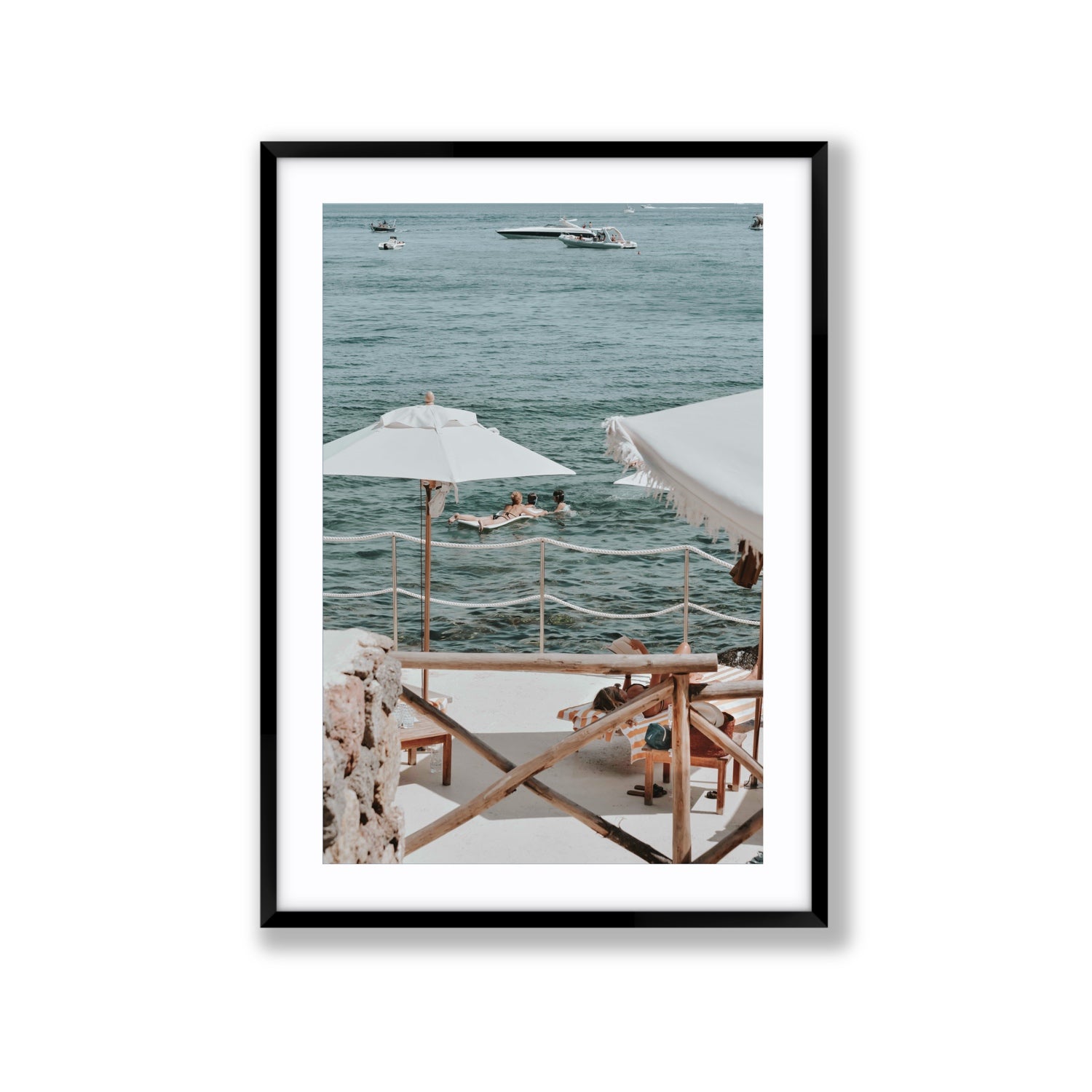 Hideaway Tuscany coastal Mediterranean wall art Extra Large fine art print in black frame with matboard
