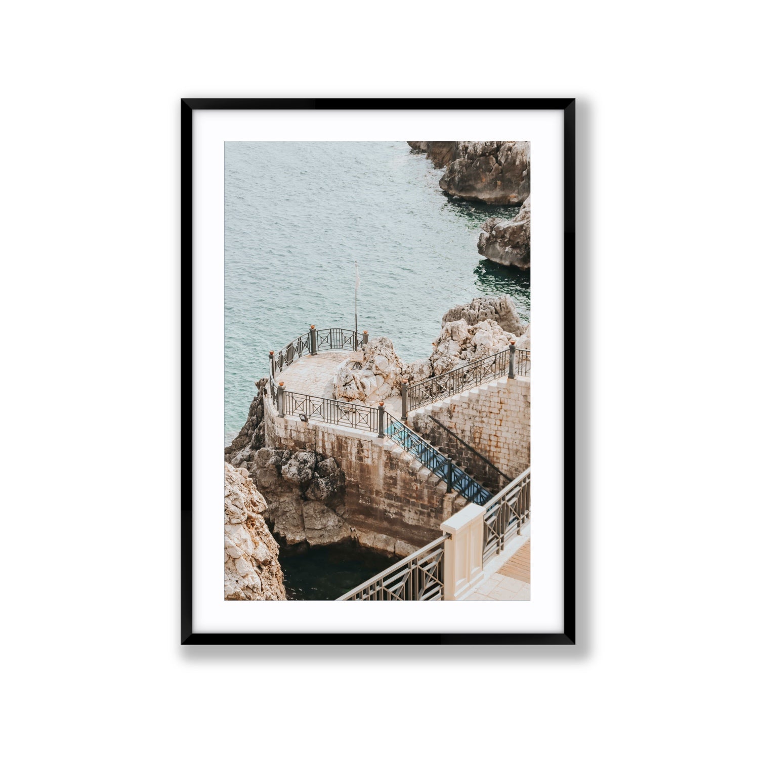 Tidal Staircase Puglia coastal Italian wall art Extra Large fine art print in black frame with matboard