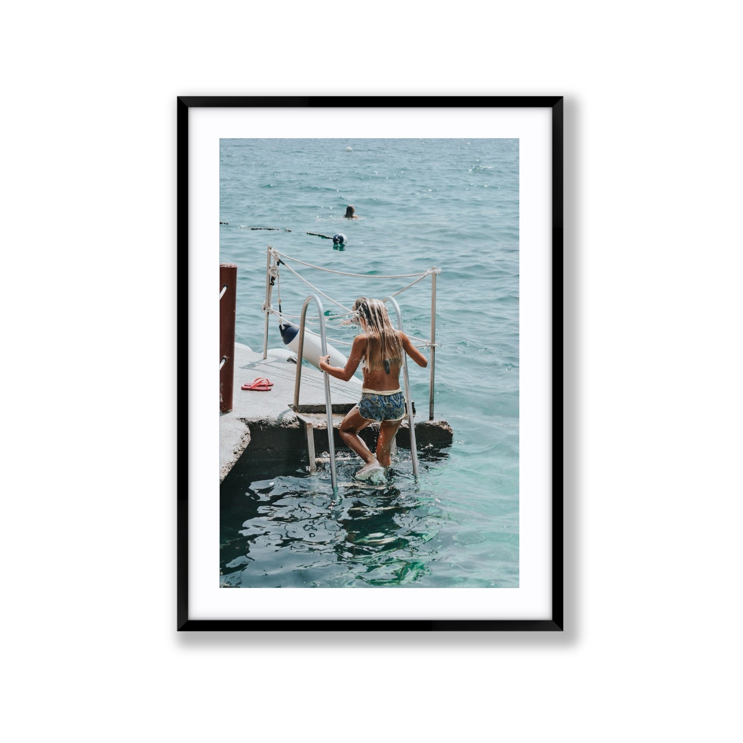Little Mermaid Capri Mediterranean wall art Extra Large fine art print in black frame with matboard
