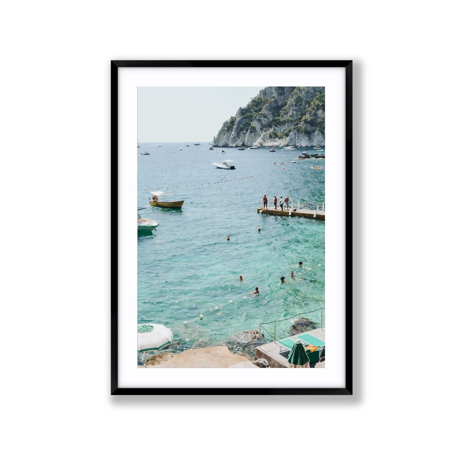 Delizia Pomeridiana Capri coastal wall art Extra Large fine art print in black frame with matboard