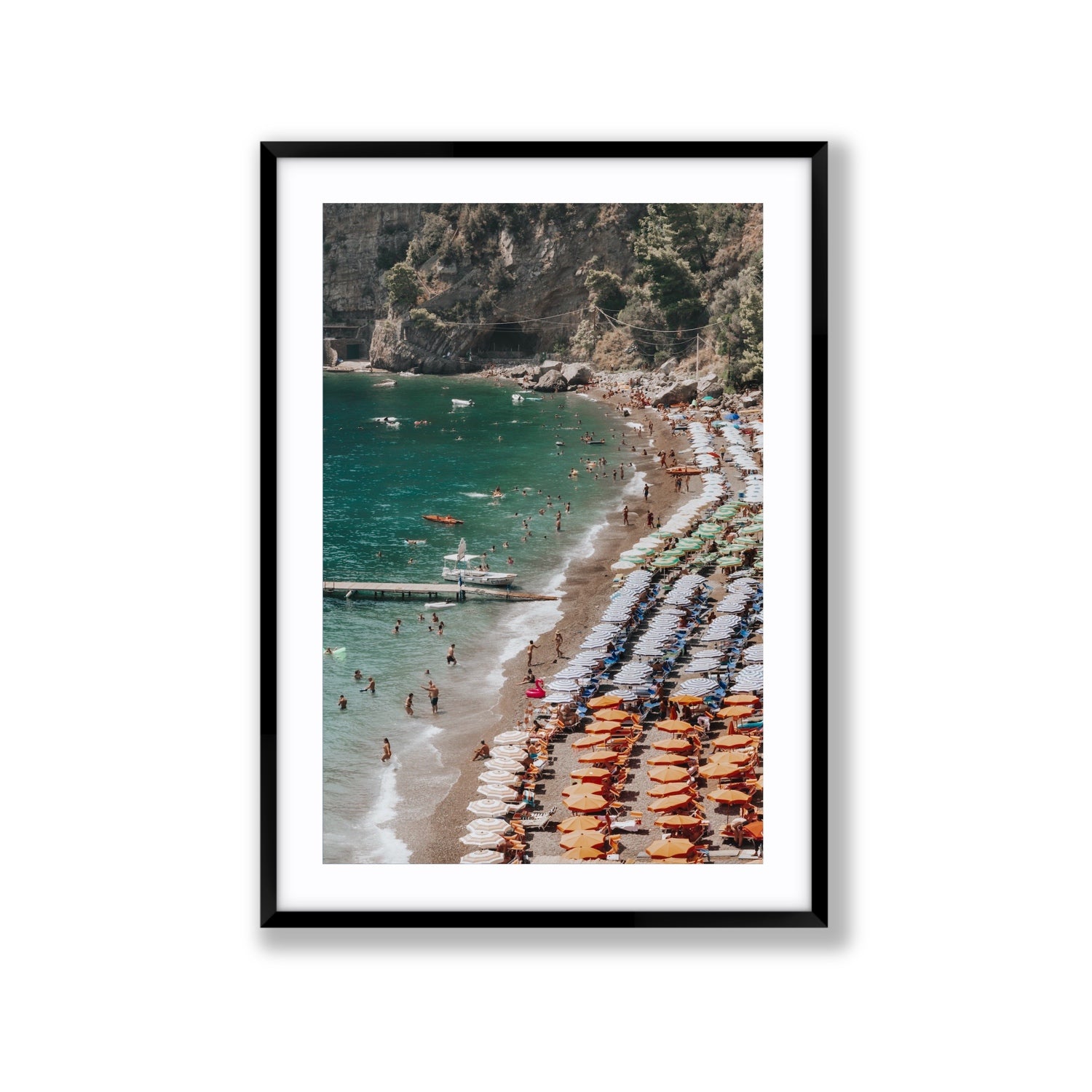 Ocean's Playground Positano decor wall art Extra Large fine art print in black frame with matboard