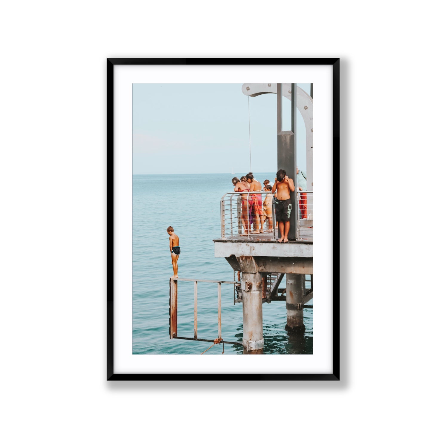 Golden Boy Alassio coastal decor wall art Extra Large fine art print in black frame with matboard