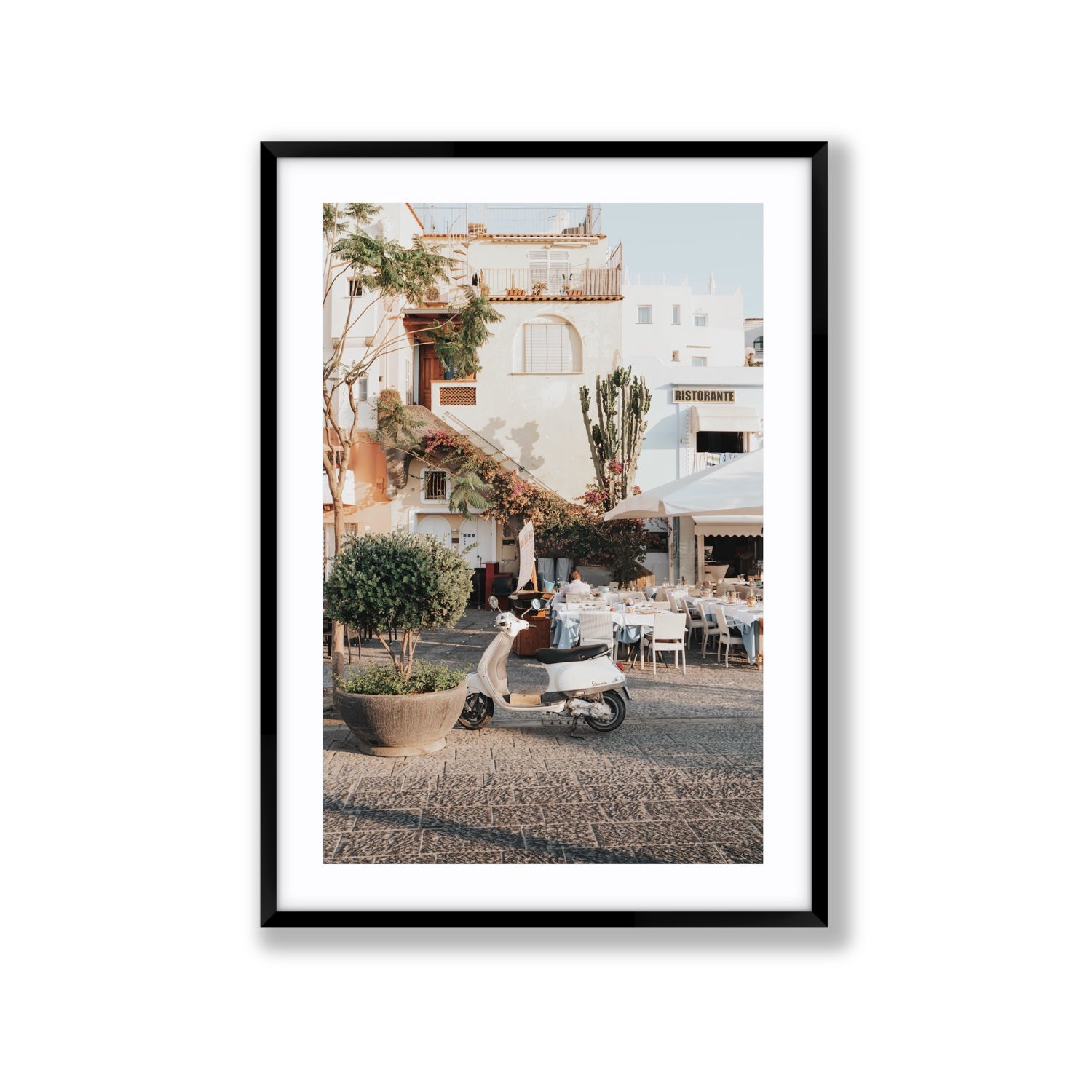 Ristorante Ischia Italian Mediterranean decor wall art Extra Large fine art print in black frame with matboard