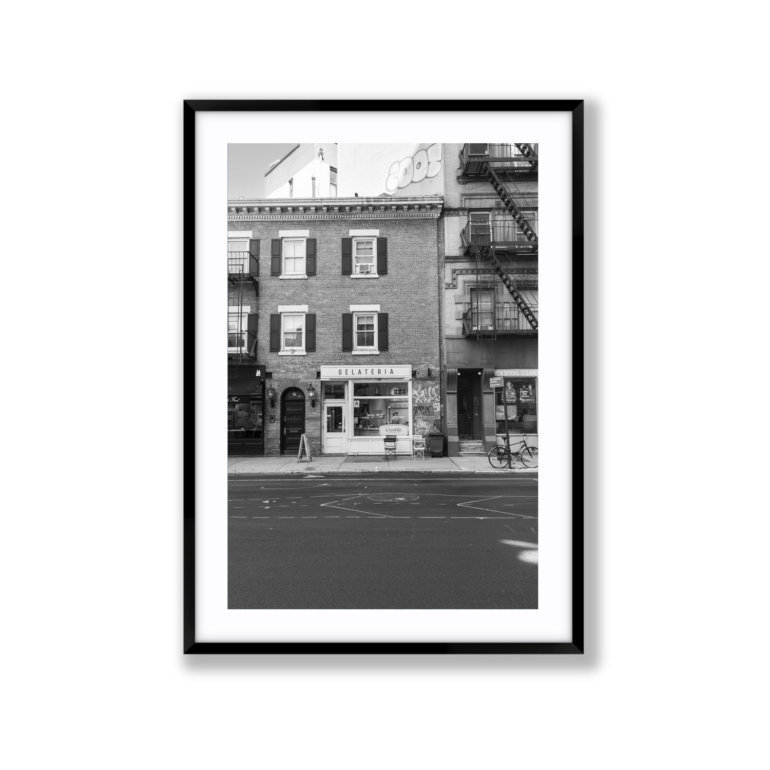 Gelateria New York NYC Black & White wall art Extra Large fine art print in black frame with matboard