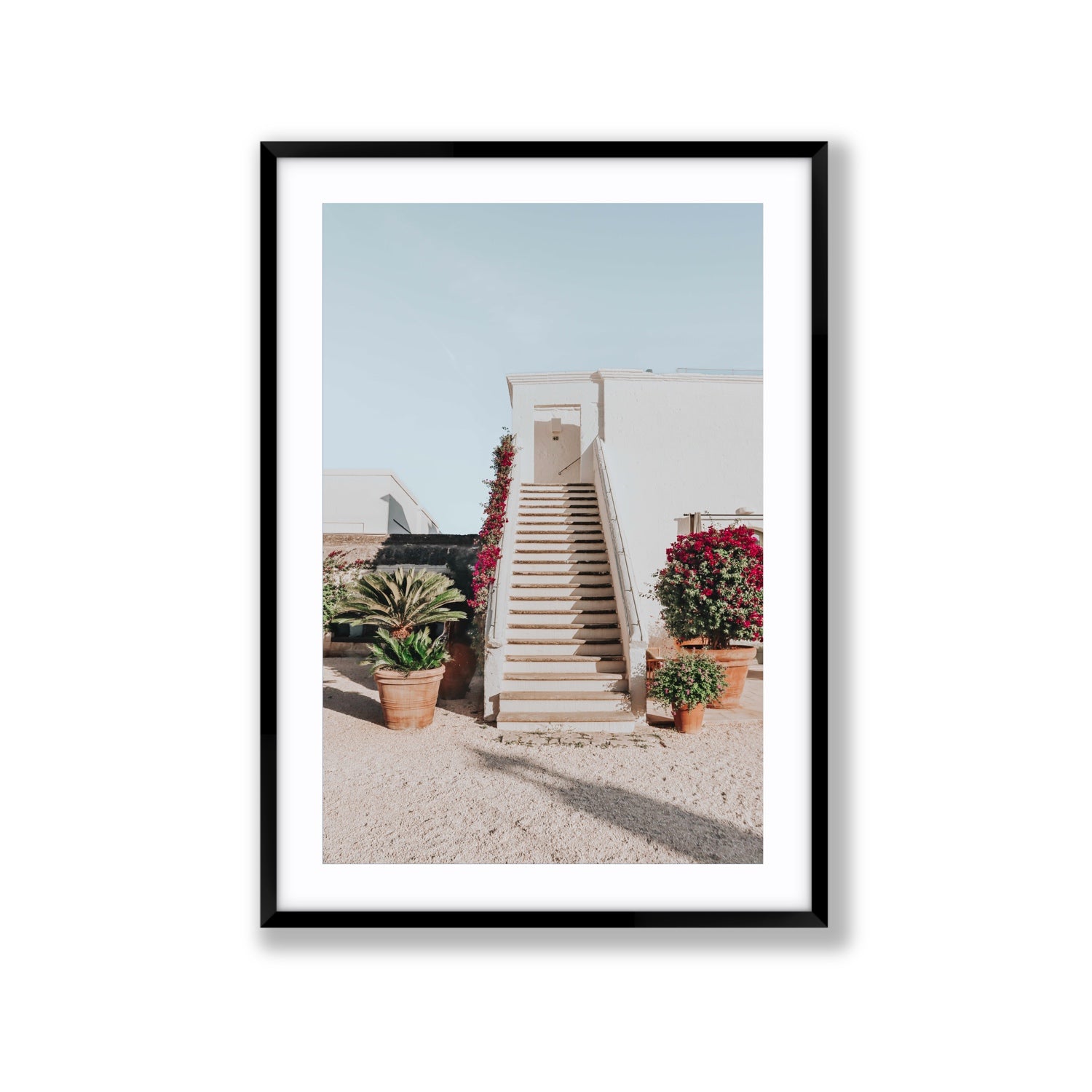 Tranquil Ascent Puglia Italian wall art Extra Large fine art print in black frame with matboard