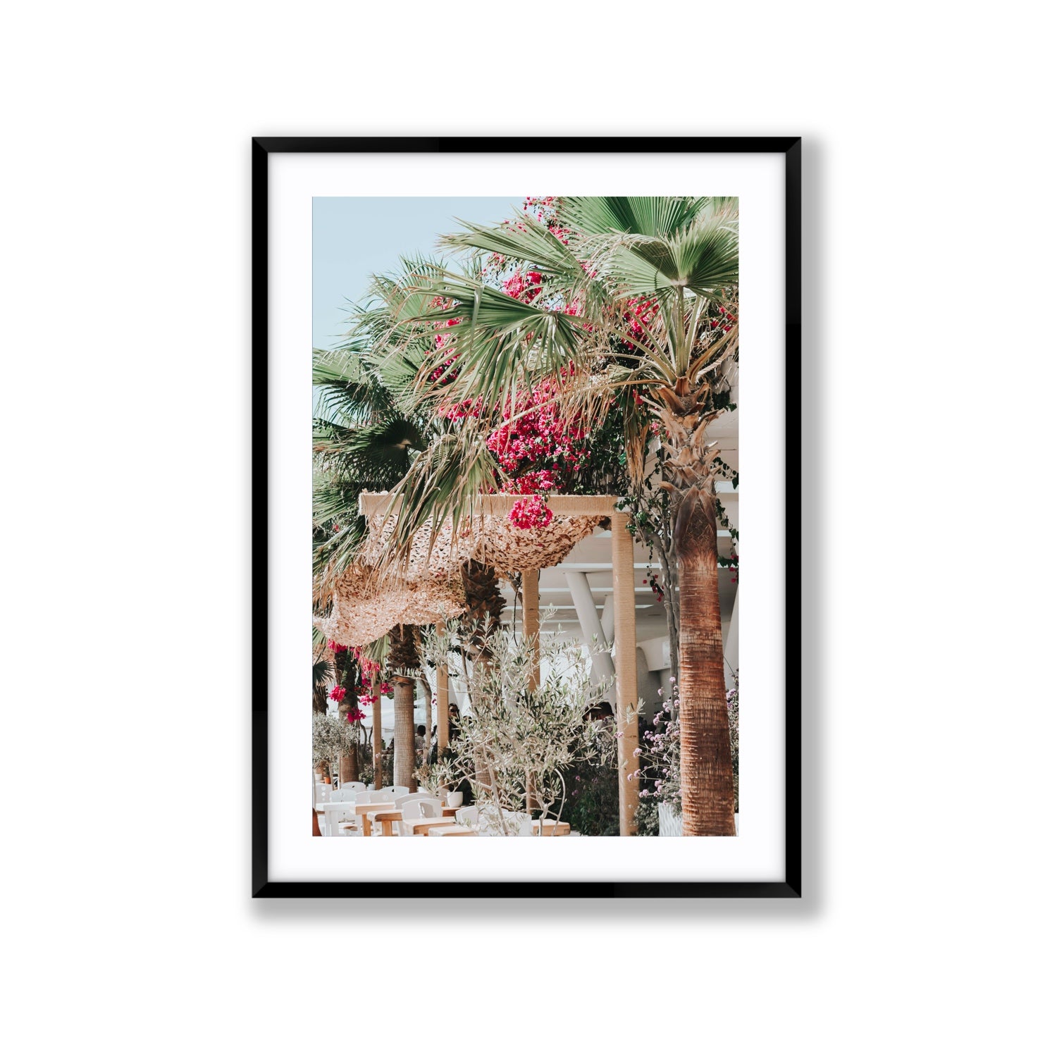 Palm Trees Mykonos Greek island wall art Extra Large fine art print in black frame with matboard