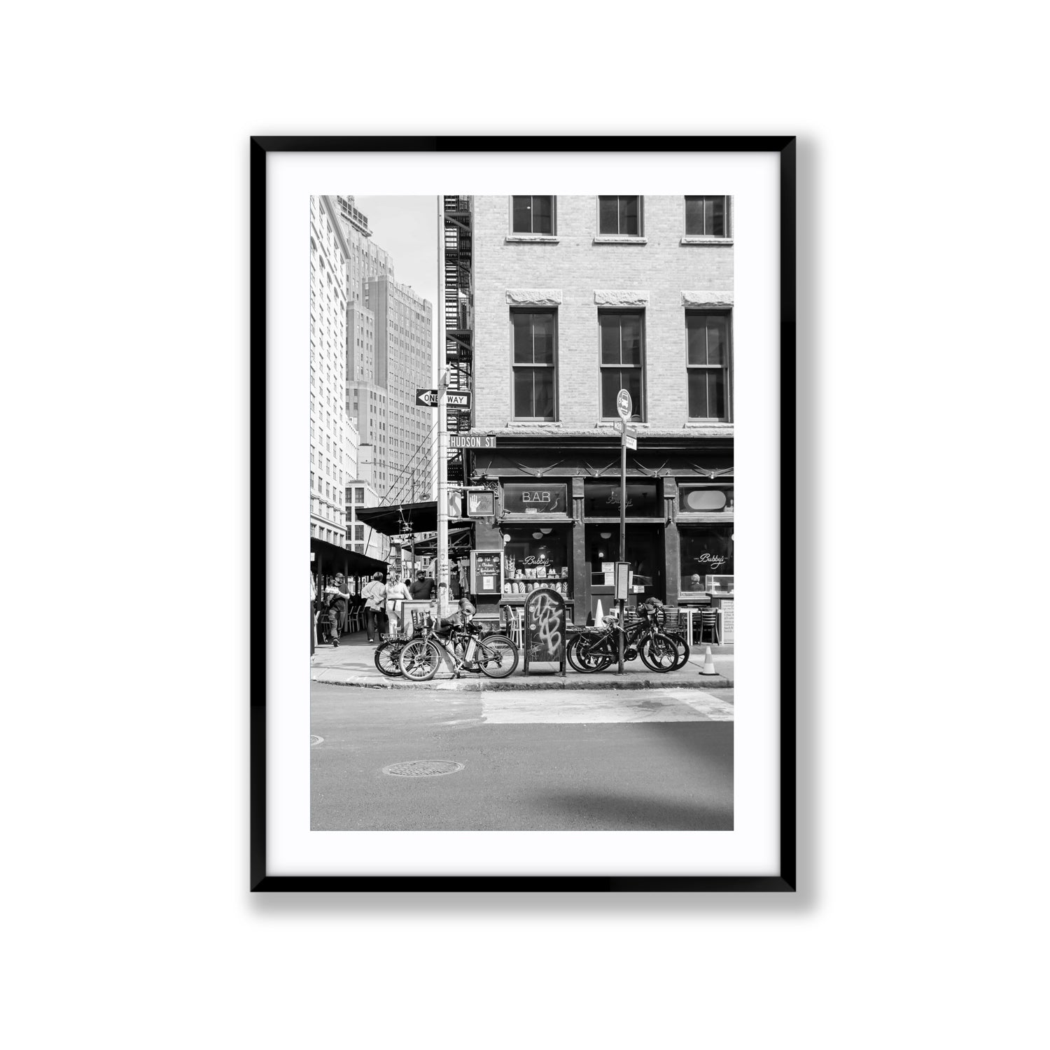 Bites Of The Big Apple New York NYC Black & White wall art Extra Large fine art print in black frame with matboard