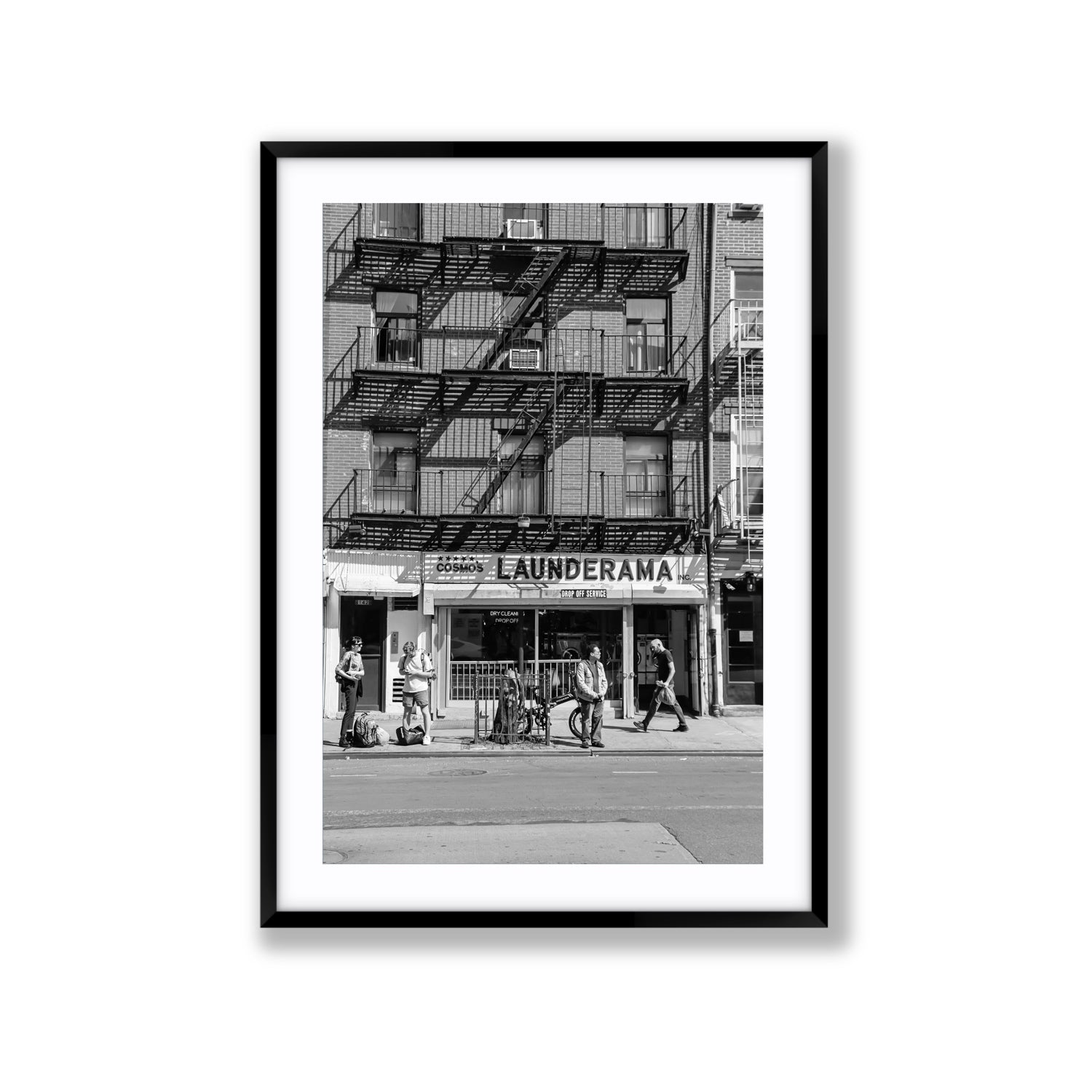 Bus Stop New York NYC Black & White wall art Extra Large fine art print in black frame with matboard