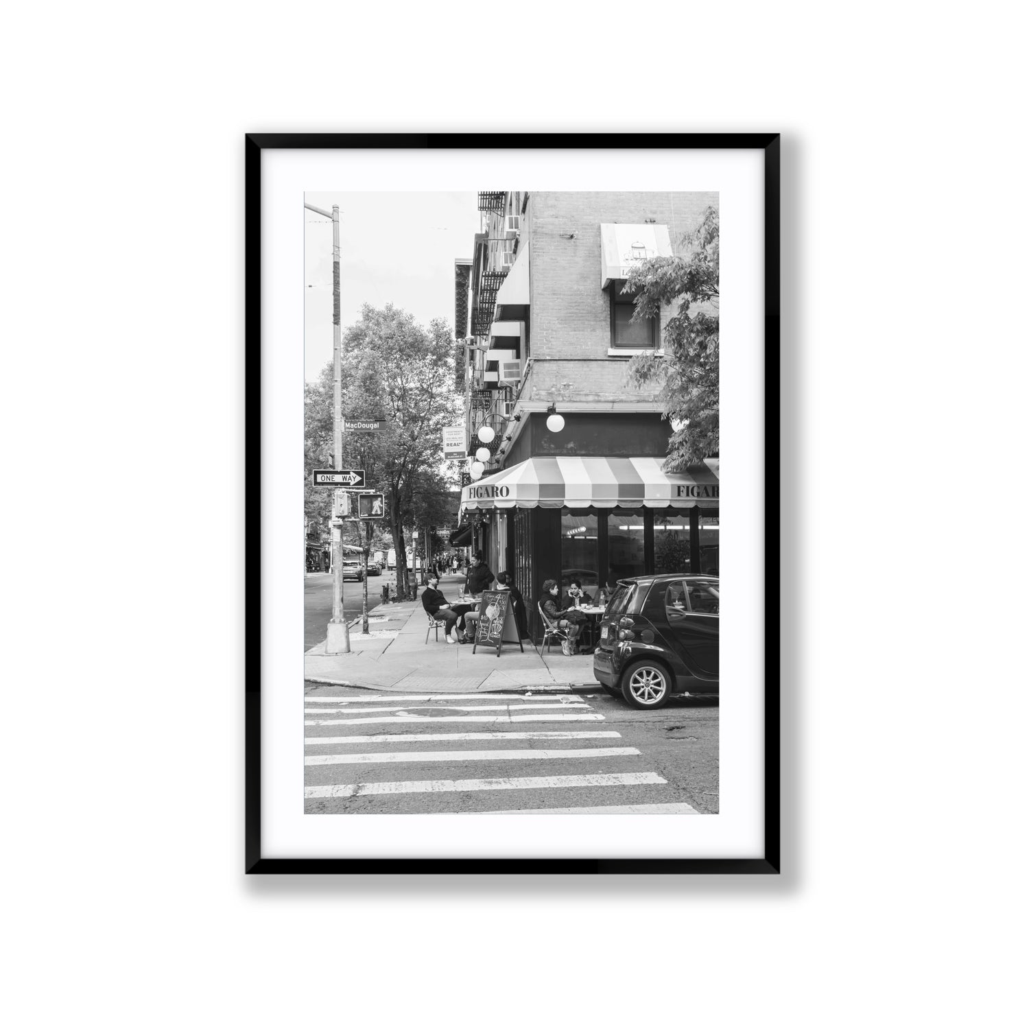 Figaro New York NYC Black & White wall art Extra Large fine art print in black frame with matboard