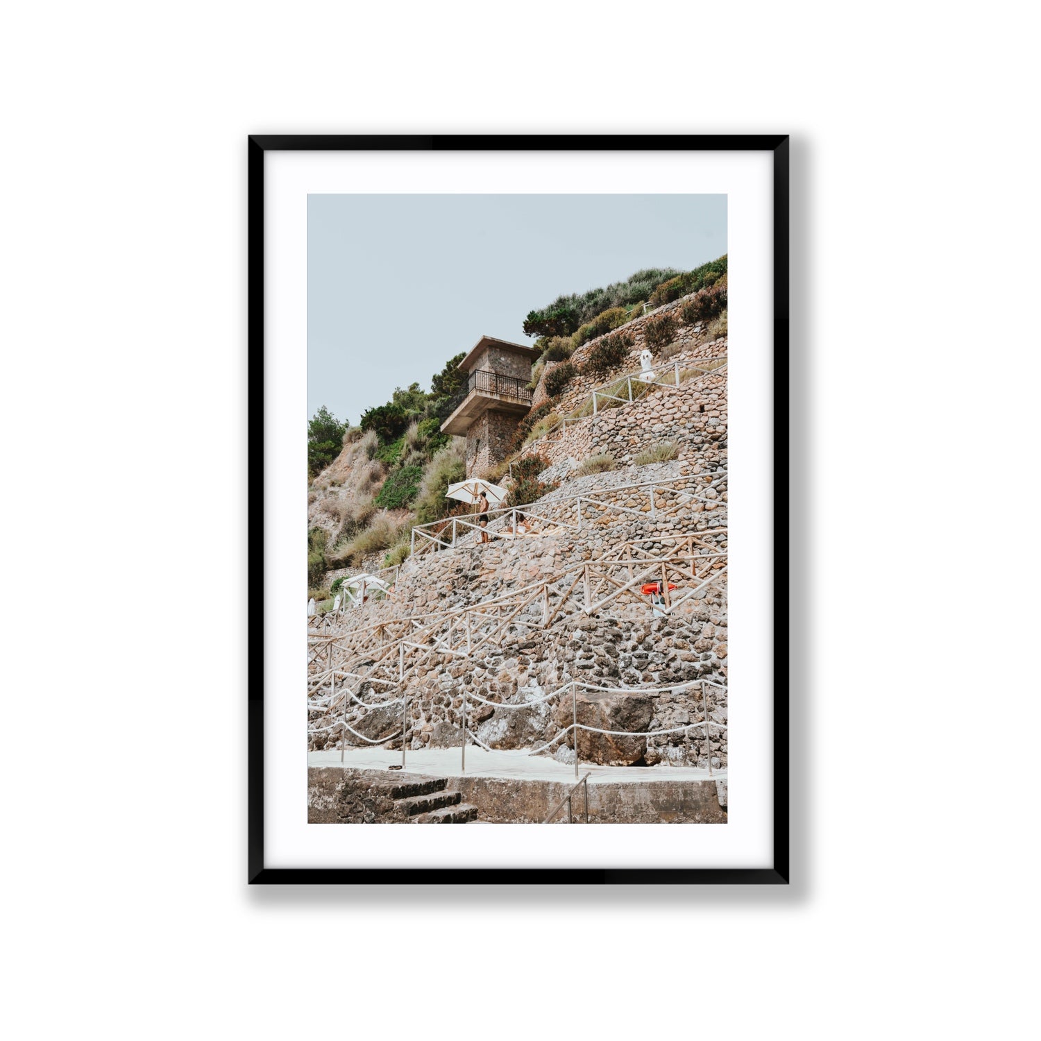 Solitude by the Sea Tuscany coastal Italian wall art Extra Large fine art print in black frame with matboard