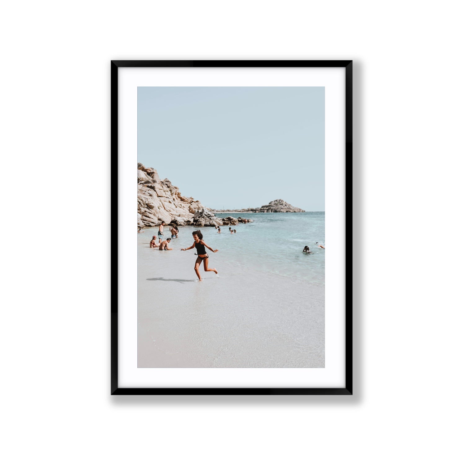 Skipping Angel Mykonos Greek island decor wall art Extra Large fine art print in black frame with matboard