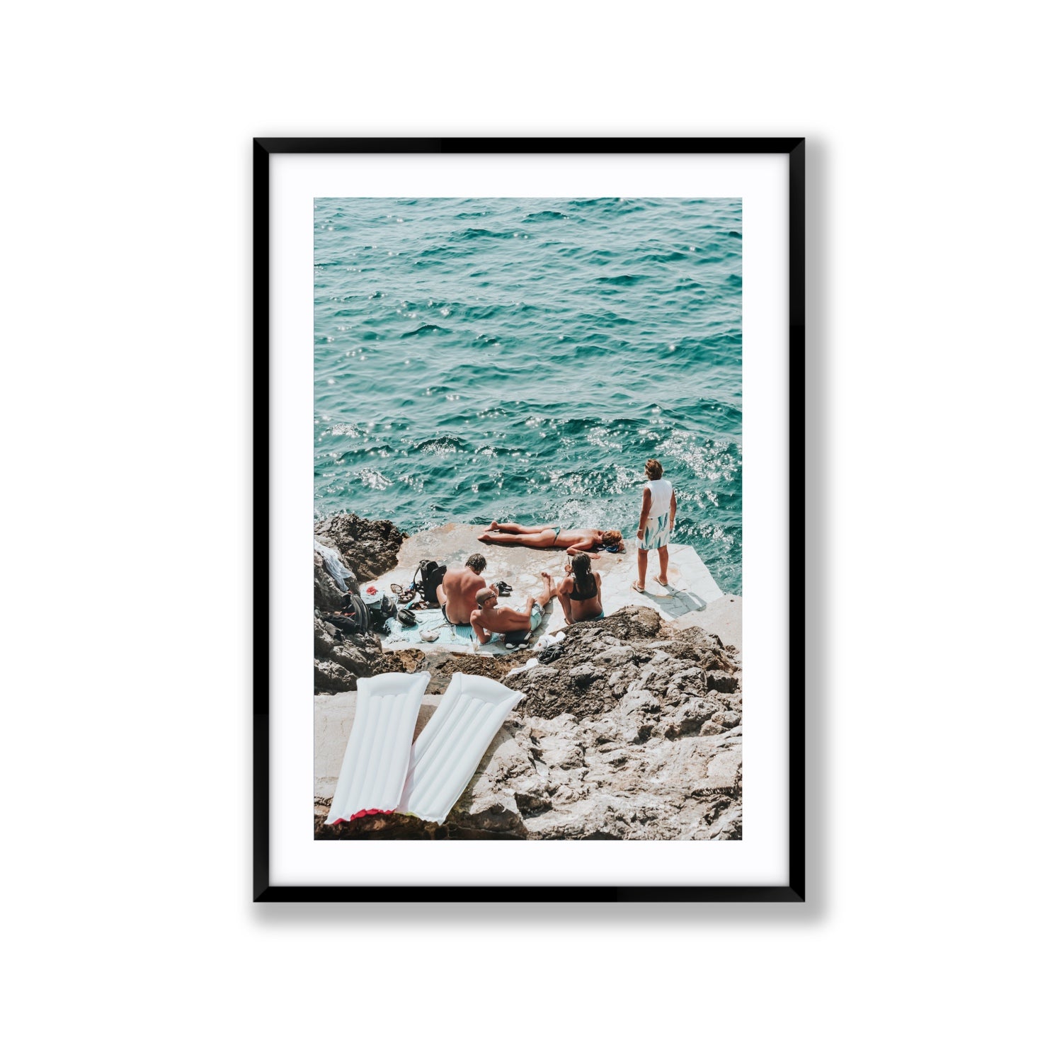 Gli Amici Praiano Amalfi Coast coastal wall art Extra Large fine art print in black frame with matboard