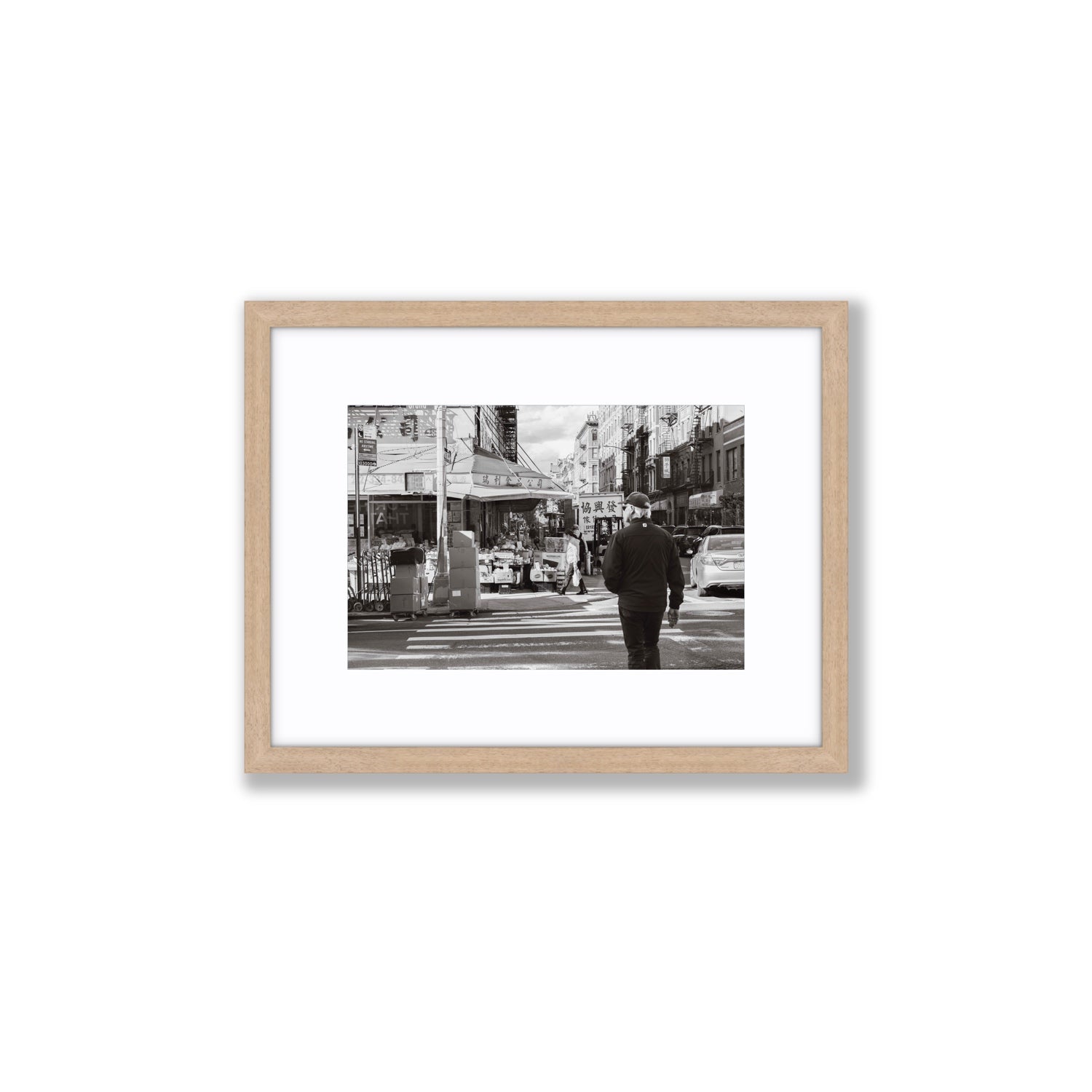 Chinatown New York NYC Street wall art Small fine art print in natural oak frame with matboard