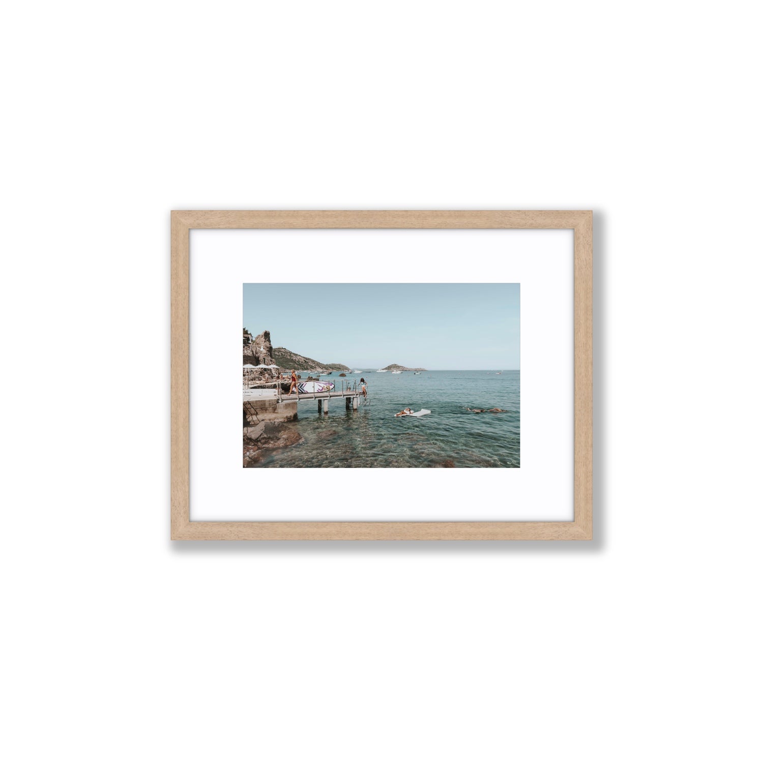 Retro Glamour Tuscany coastal Italian wall art Small fine art print in natural oak frame with matboard