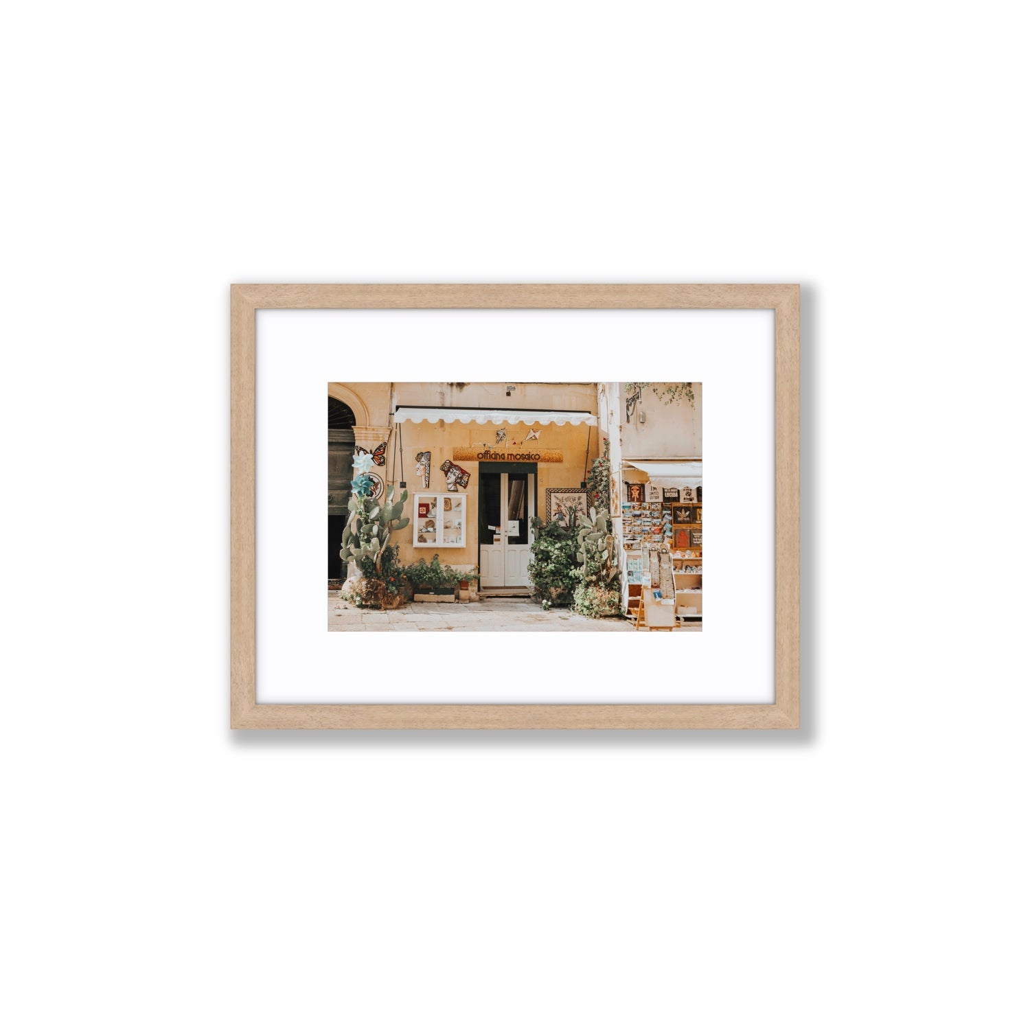 Mosaic Workshop Puglia Italian wall art Small fine art print in natural oak frame with matboard