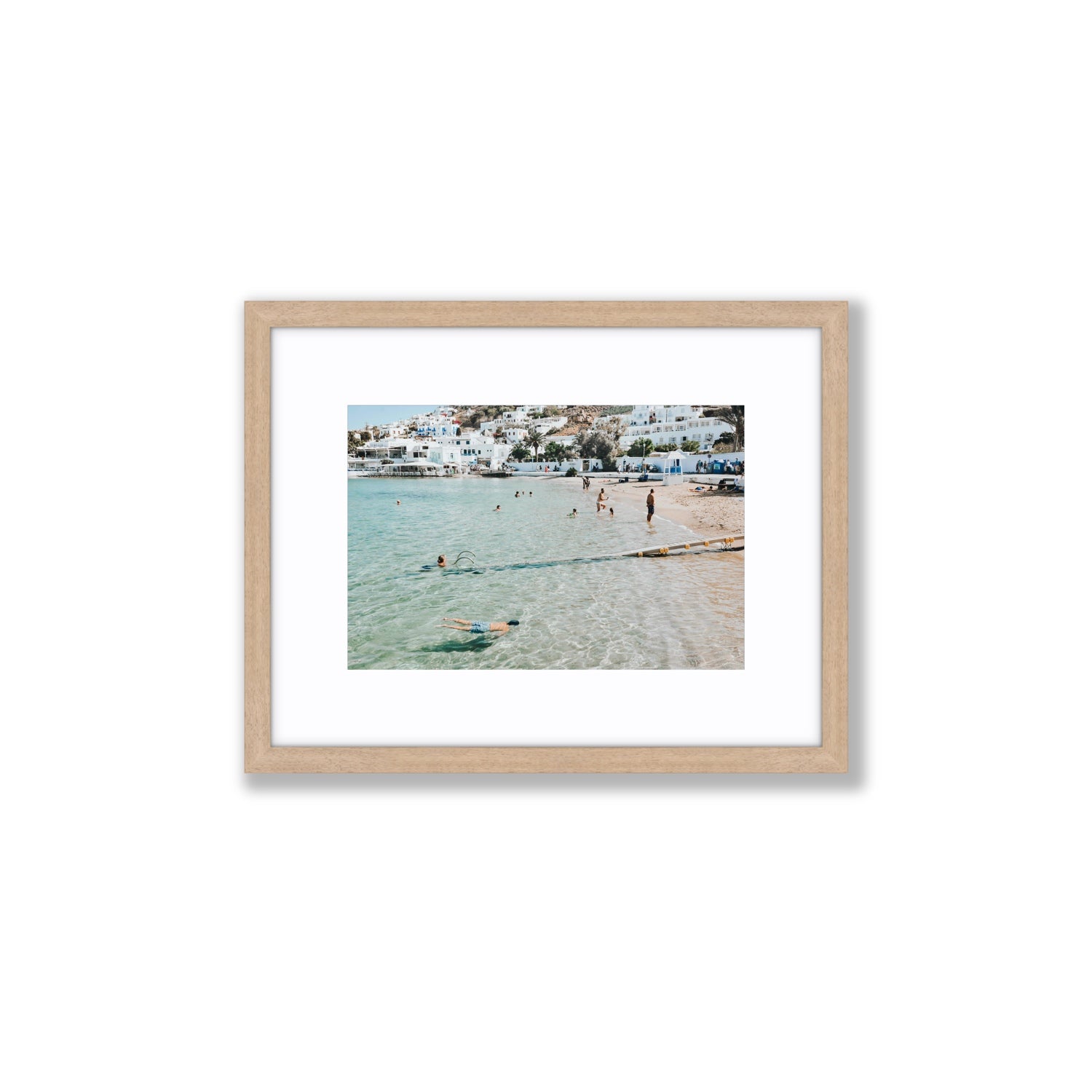 Bathe Yourself In Beauty Mykonos Greek island wall art Small fine art print in natural oak frame with matboard