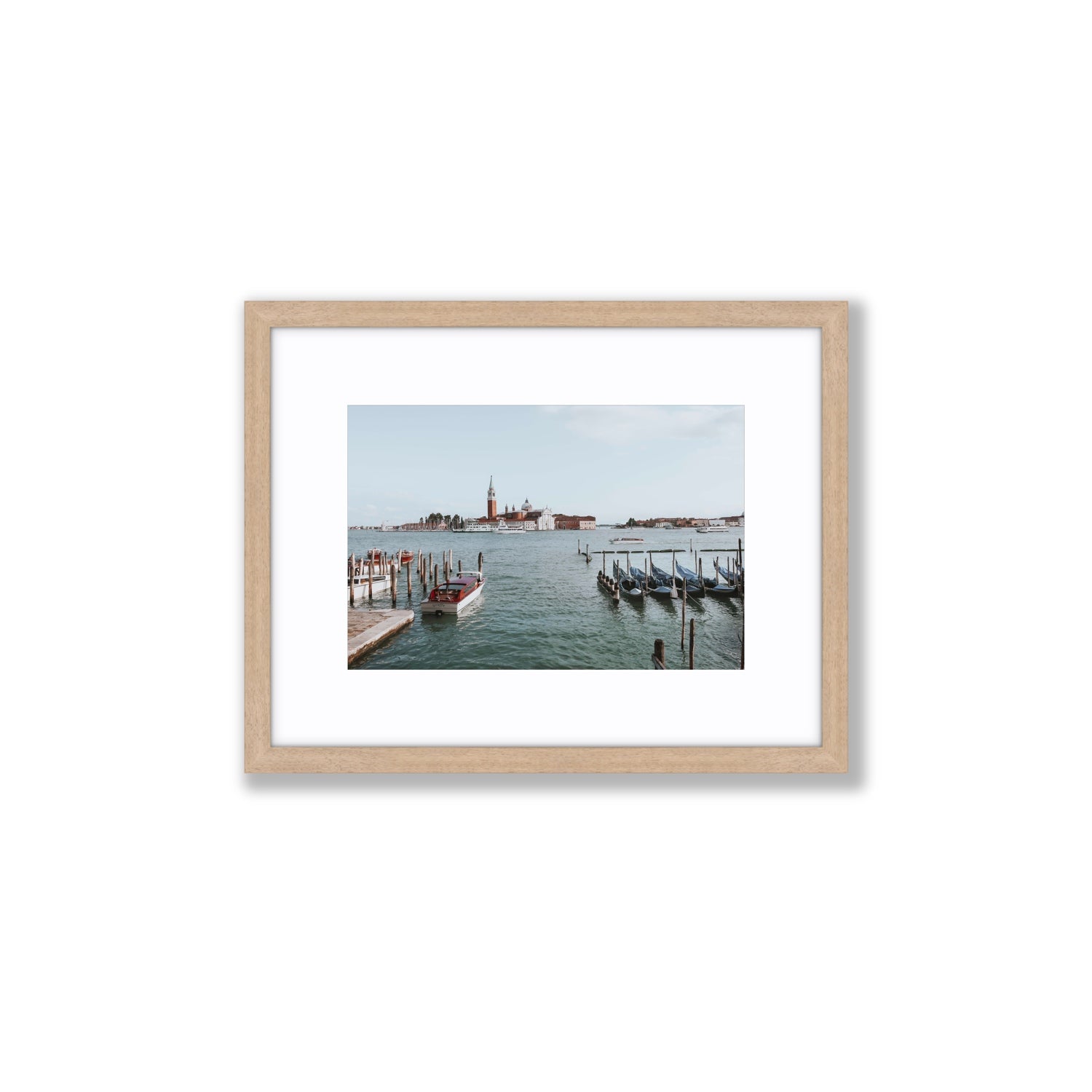 Venetian Waterscape Venice Italian art print Small fine art print in natural oak frame with matboard