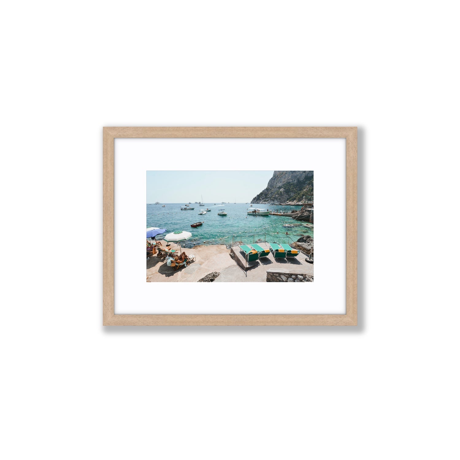 Save Me A Seat Capri Mediterranean wall art Small fine art print in natural oak frame with matboard