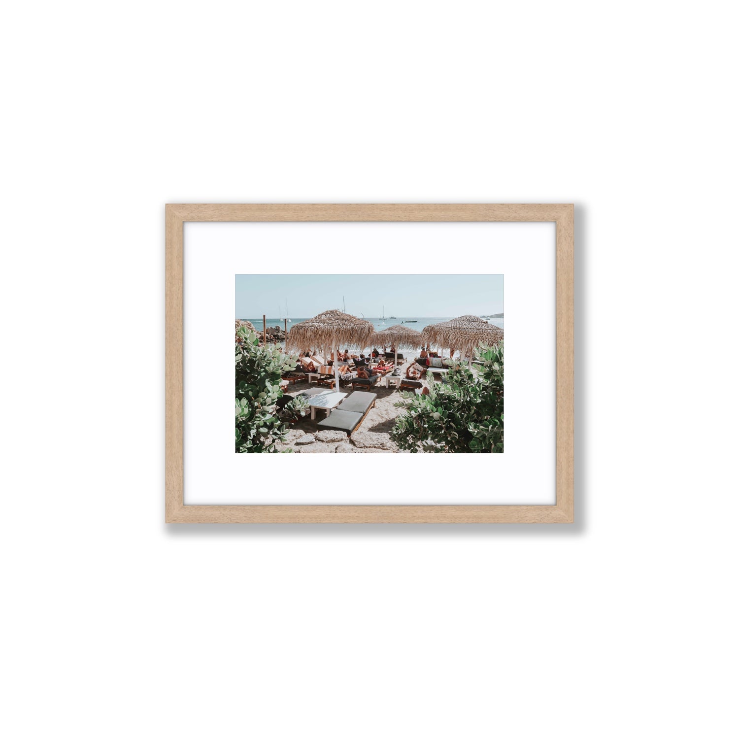Greek Haven Mykonos Greek island coastal wall art Small fine art print in natural oak frame with matboard