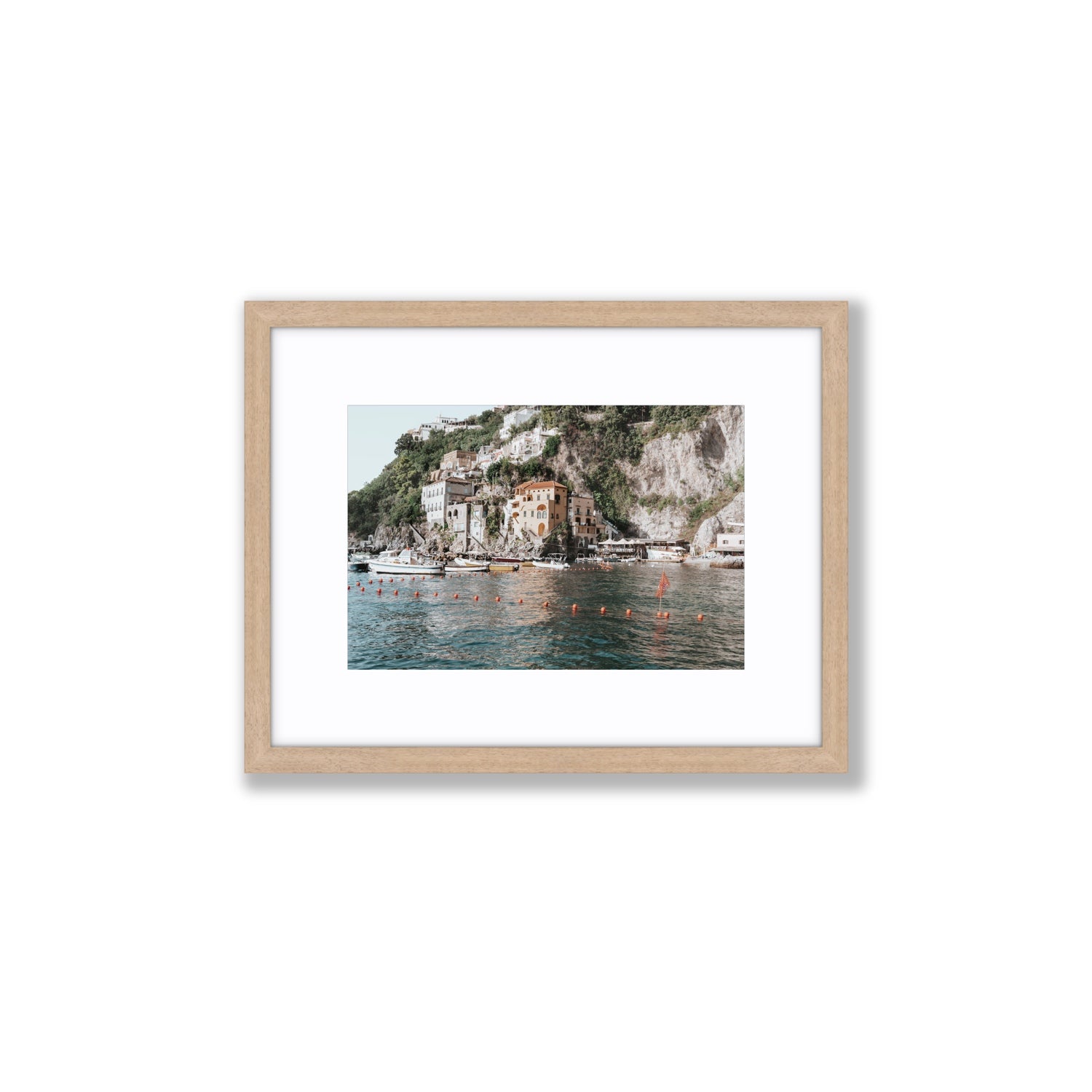 Amalfi Villas fine art print, Amalfi, Italy, coastal scenes artwork, Small, Natural Oak Frame · Matboard, Fine Art Print