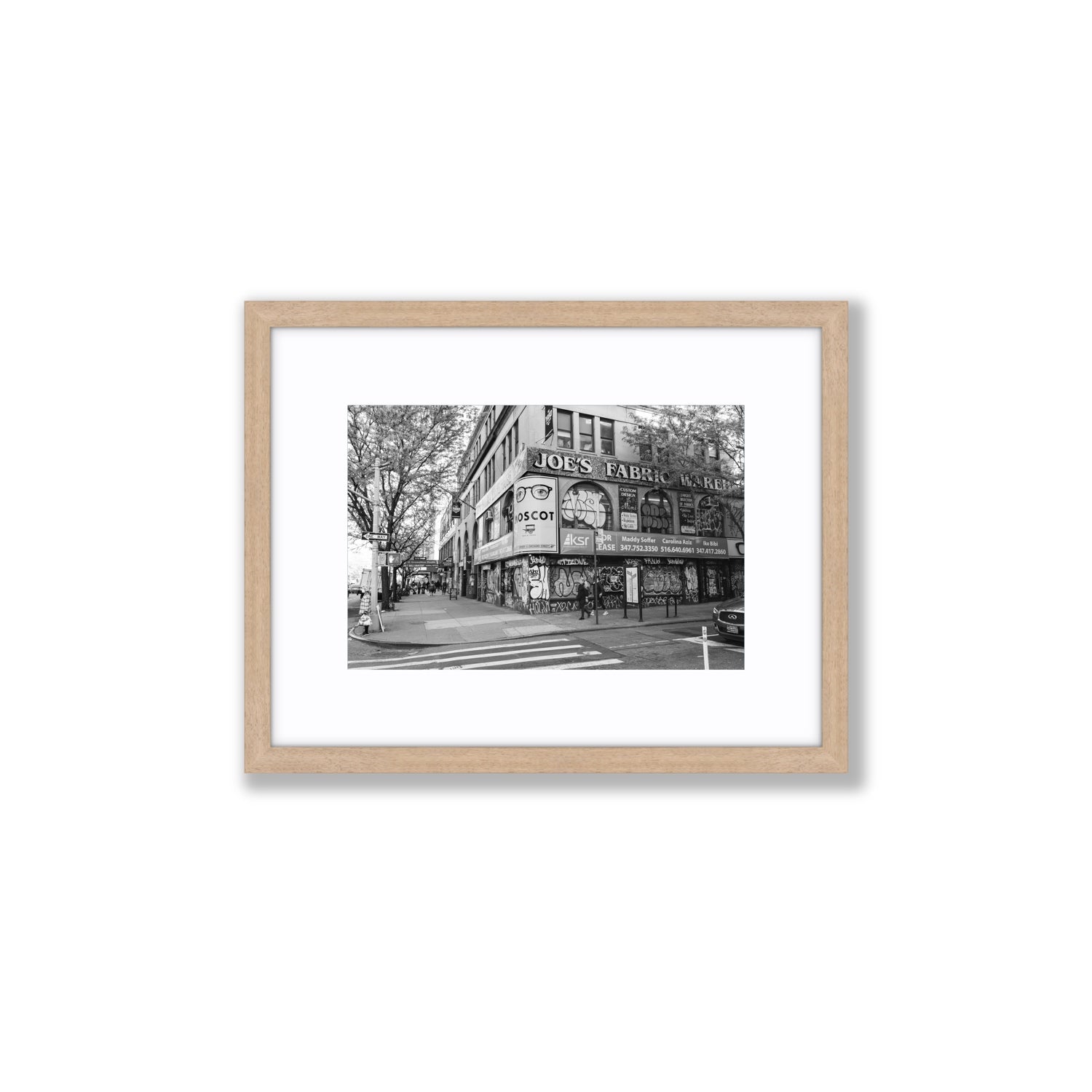 Wall Poetry New York NYC Black & White wall art Small fine art print in natural oak frame with matboard