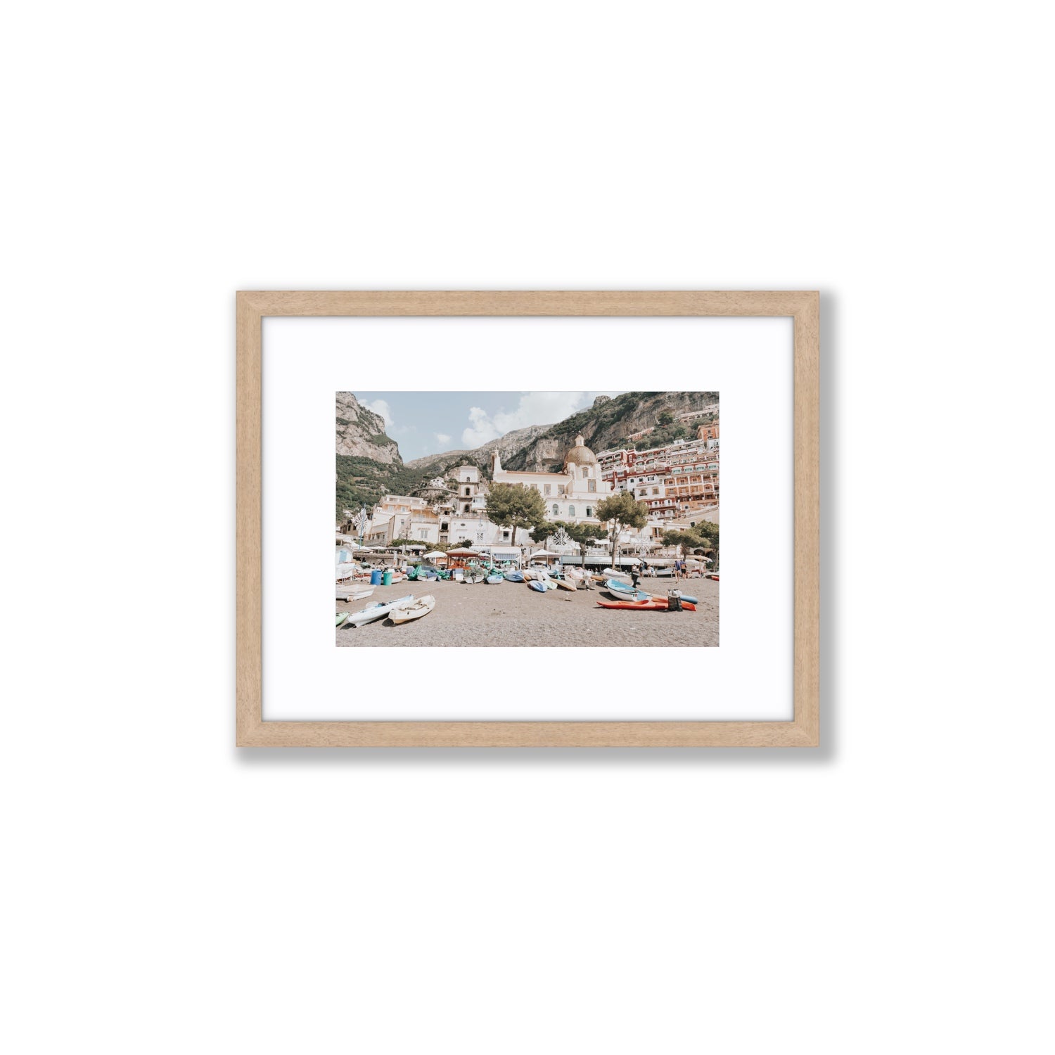 Pastel Paradise fine art print, Positano, Italy, Small, Natural Oak Frame · Matboard, Fine Art Print