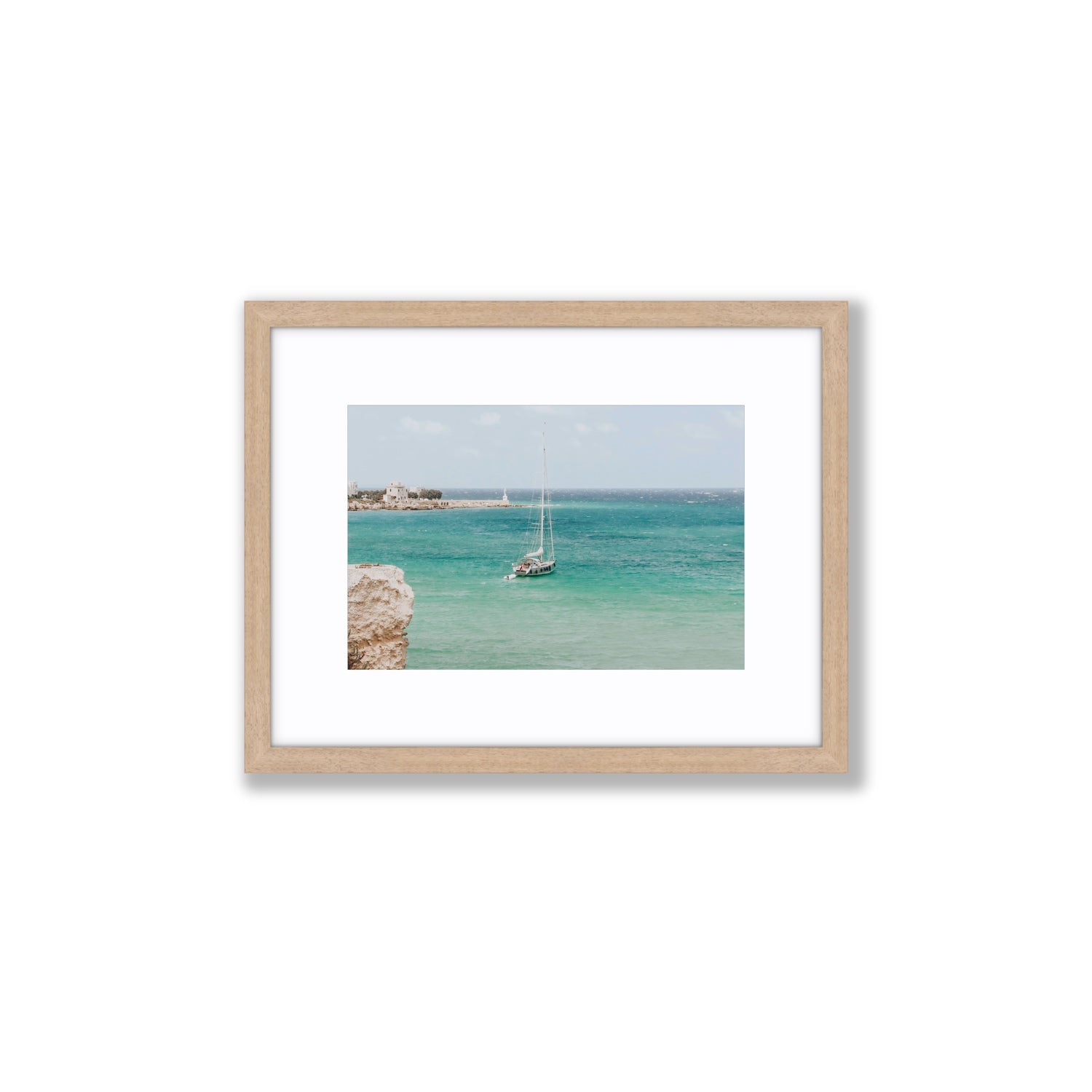 Adriatic Escape Puglia Italian coastal decor wall art Small fine art print in natural oak frame with matboard