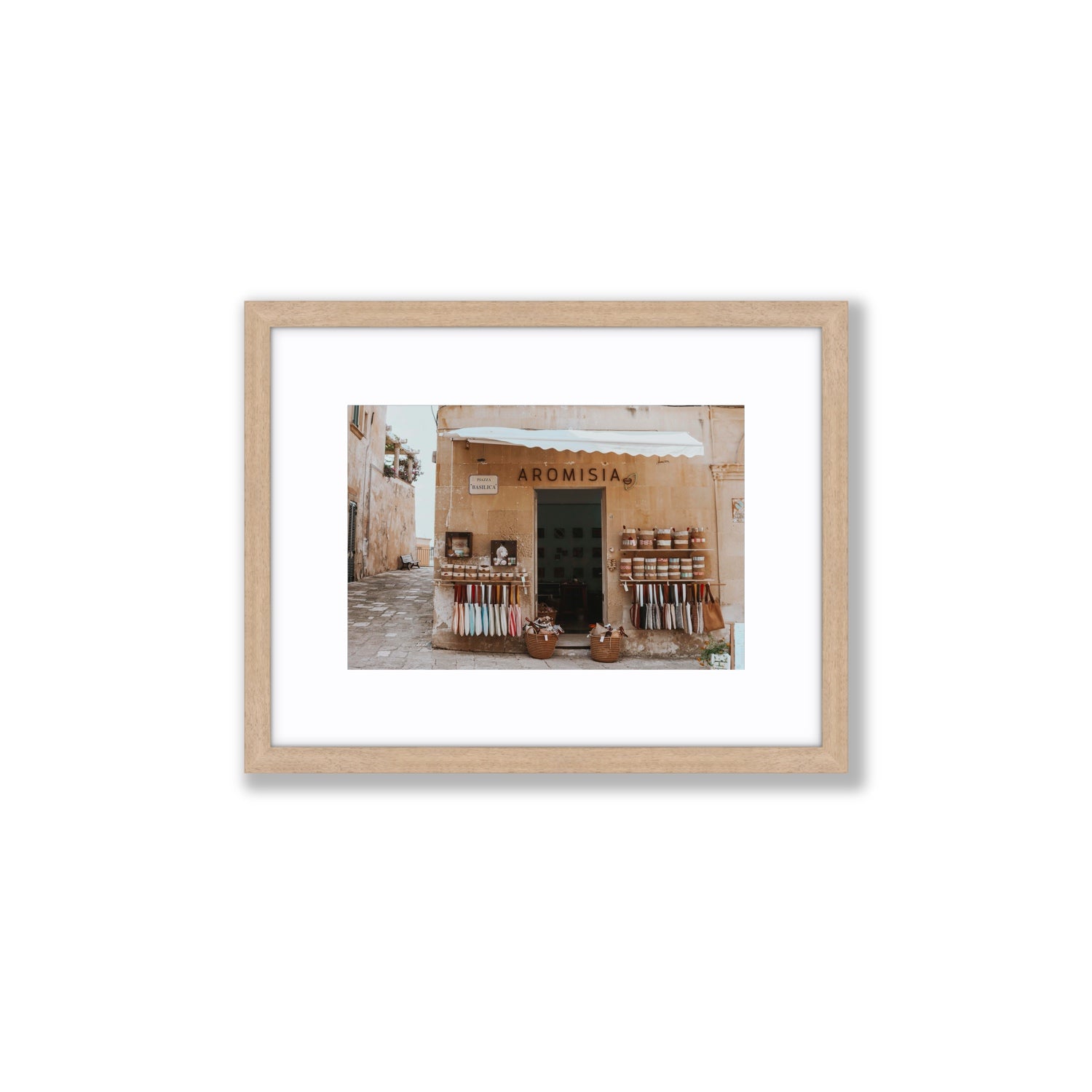 Aromisia Puglia Otranto Italian wall art Small fine art print in natural oak frame with matboard