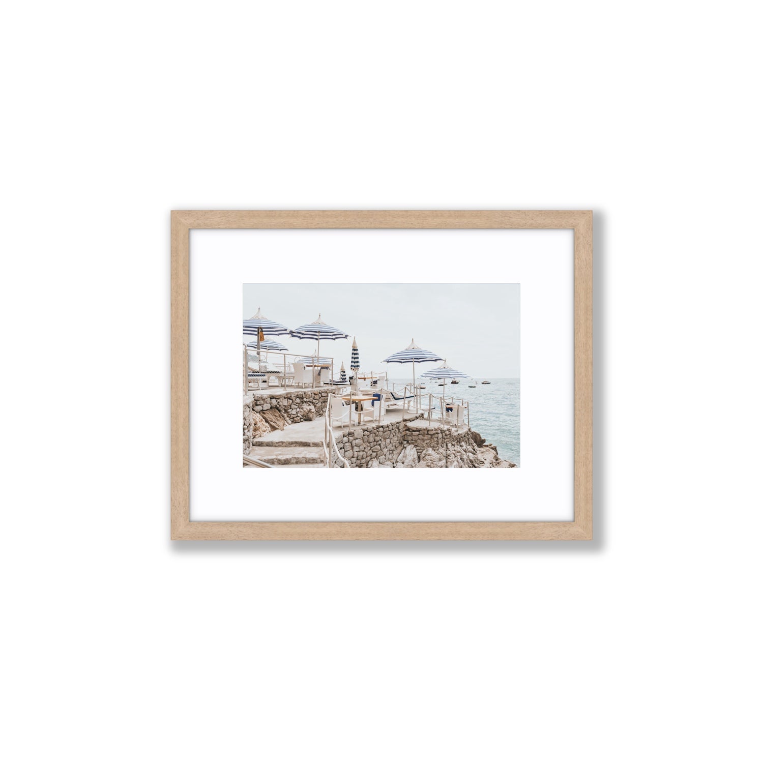 Ombrelloni fine art print, Positano, Italy, Small, Natural Oak Frame · Matboard, Fine Art Print