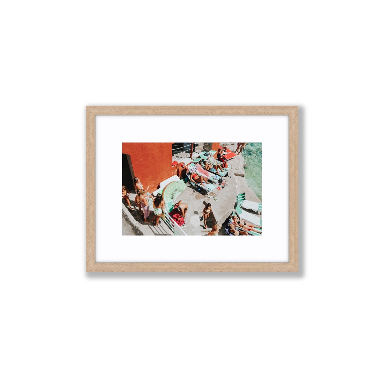 Italianita Capri beach Mediterranean wall art Small fine art print in natural oak frame with matboard