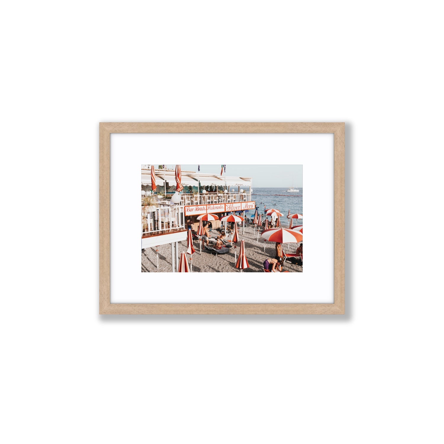 Silver Moon Amalfi Mediterranean wall art Small fine art print in natural oak frame with matboard