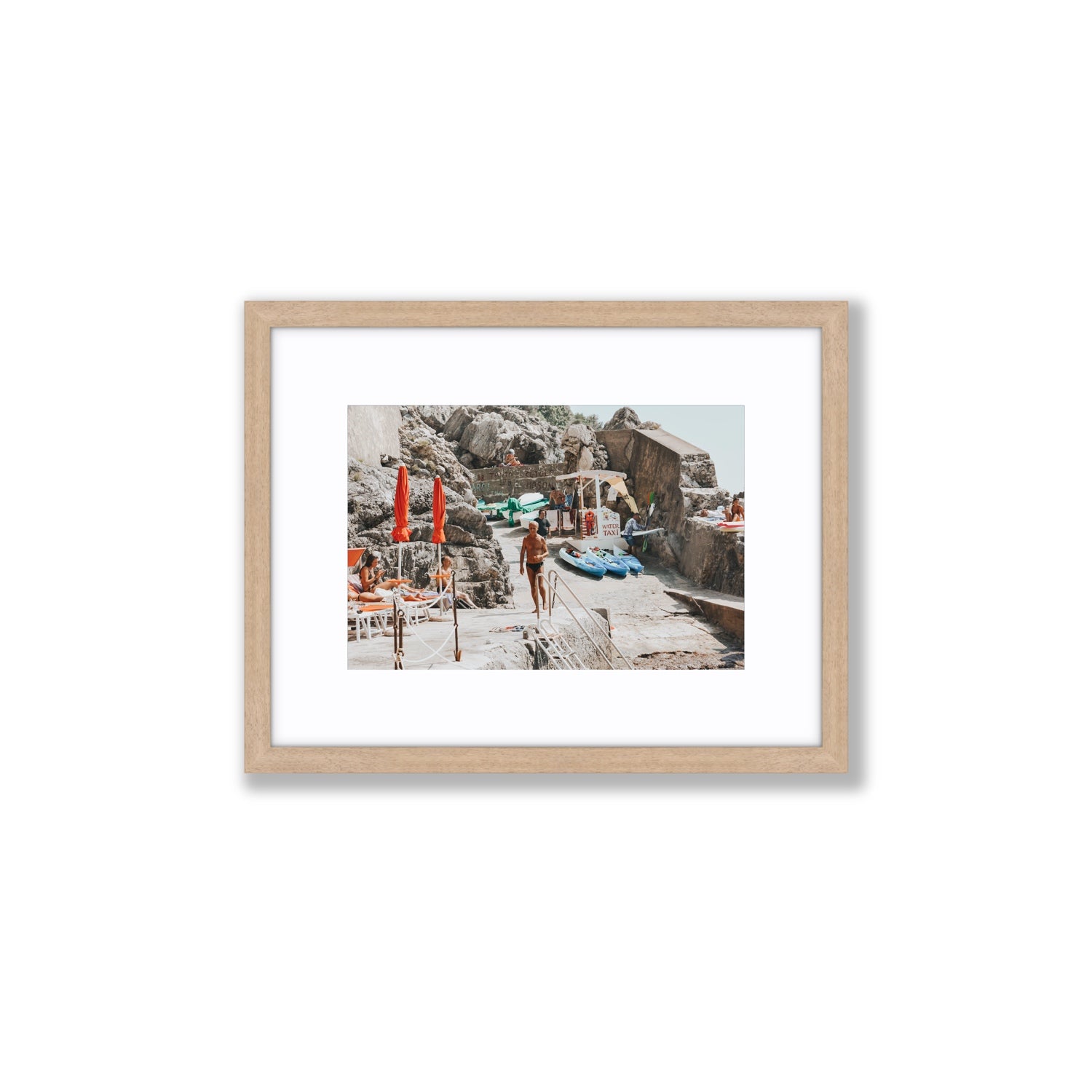 The Local Praiano Amalfi Coast Mediterranean wall art Small fine art print in natural oak frame with matboard