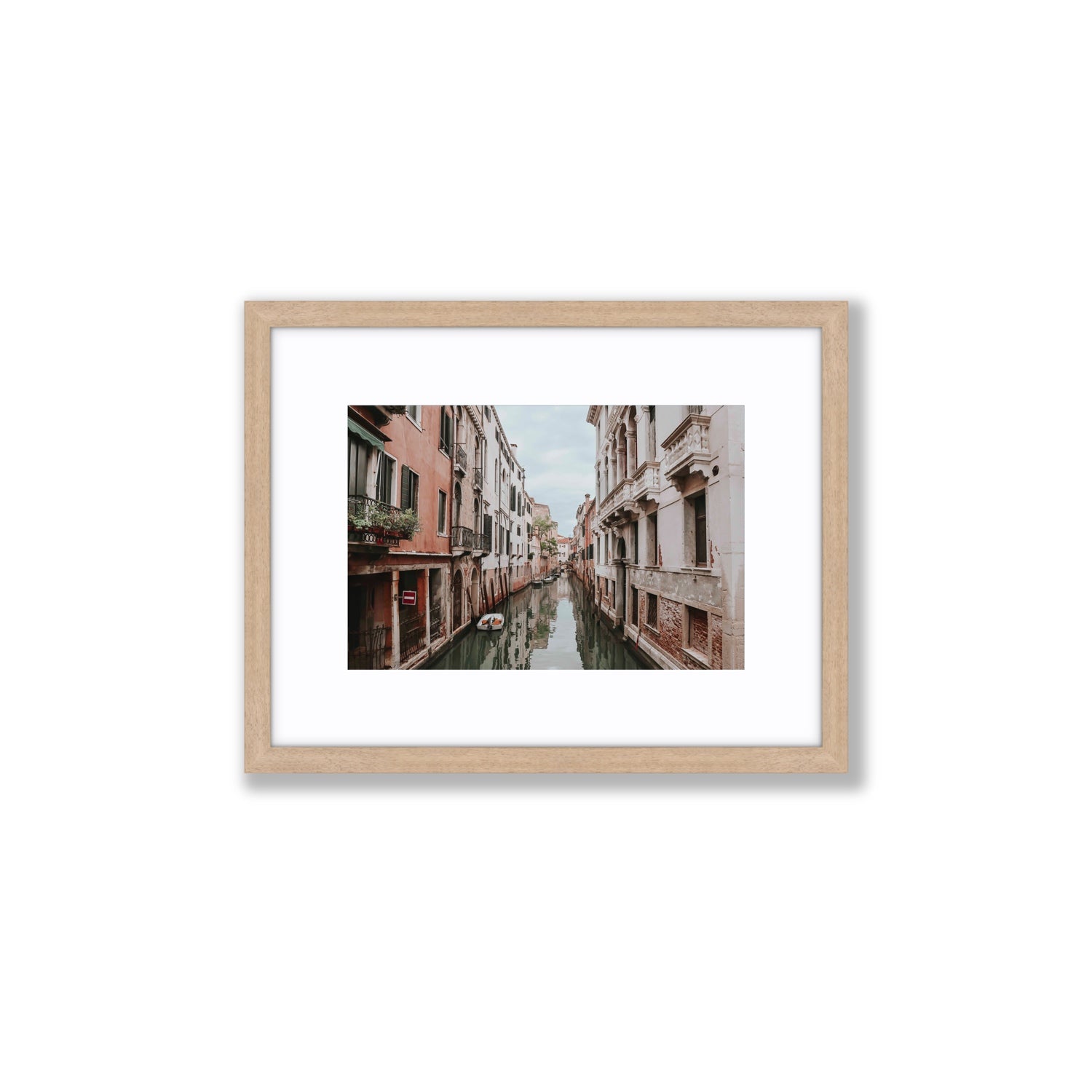 The Floating City Venice Canal Italian decor wall art Small fine art print in natural oak frame with matboard