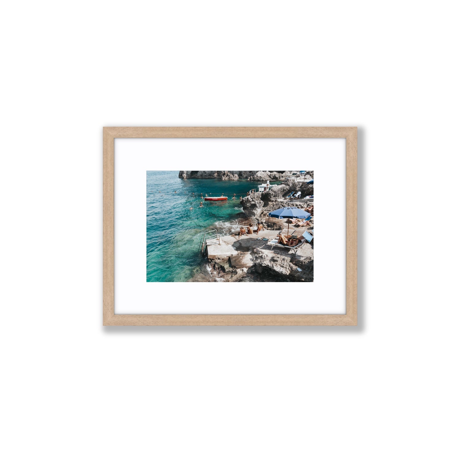 Serenity By The Sea Capri Mediterranean wall art Small fine art print in natural oak frame with matboard