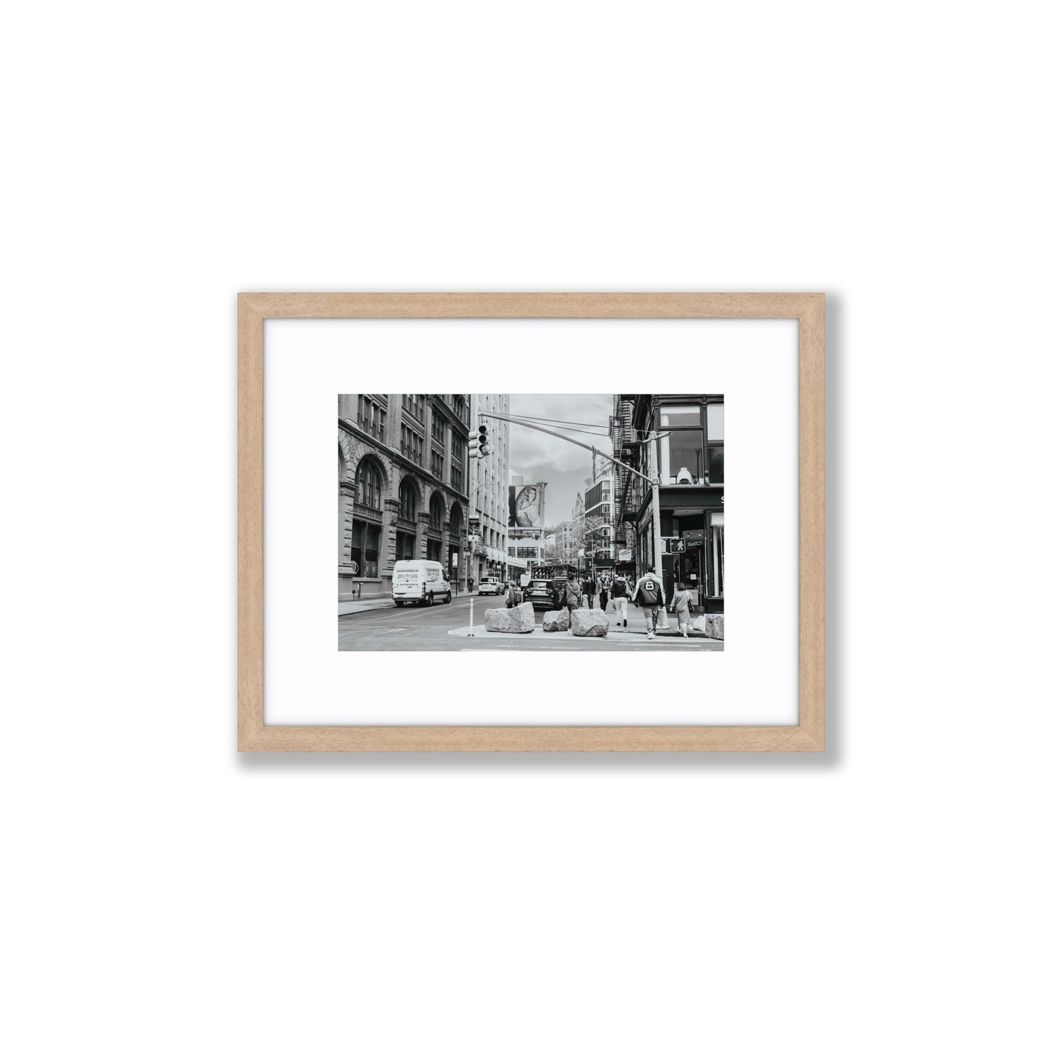 Inkwell Metropolis New York NYC Black & White wall art Small fine art print in natural oak frame with matboard