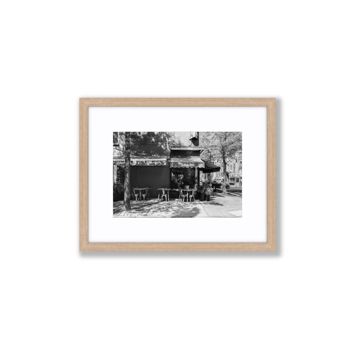 Arthur's Corner New York NYC Restaurant wall art Small fine art print in natural oak frame with matboard