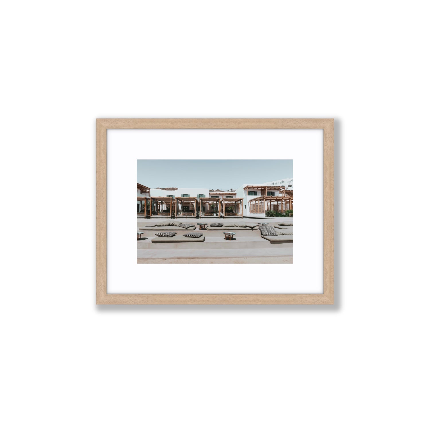 Platis Gialos fine art print, Mykonos, Greece, Small, Natural Oak Frame · Matboard, Fine Art Print