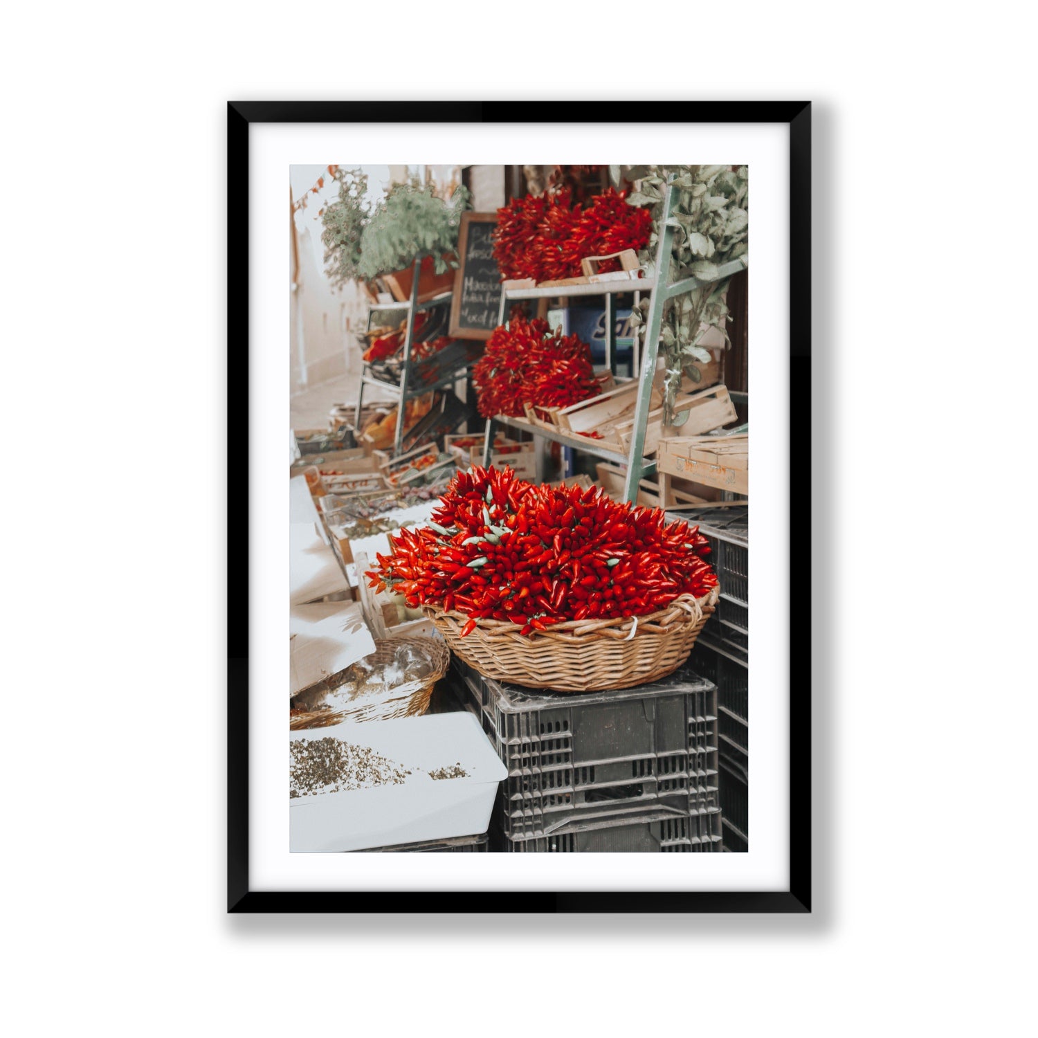 Fiery Cluster Puglia Italian wall art Giant fine art print in black frame with matboard