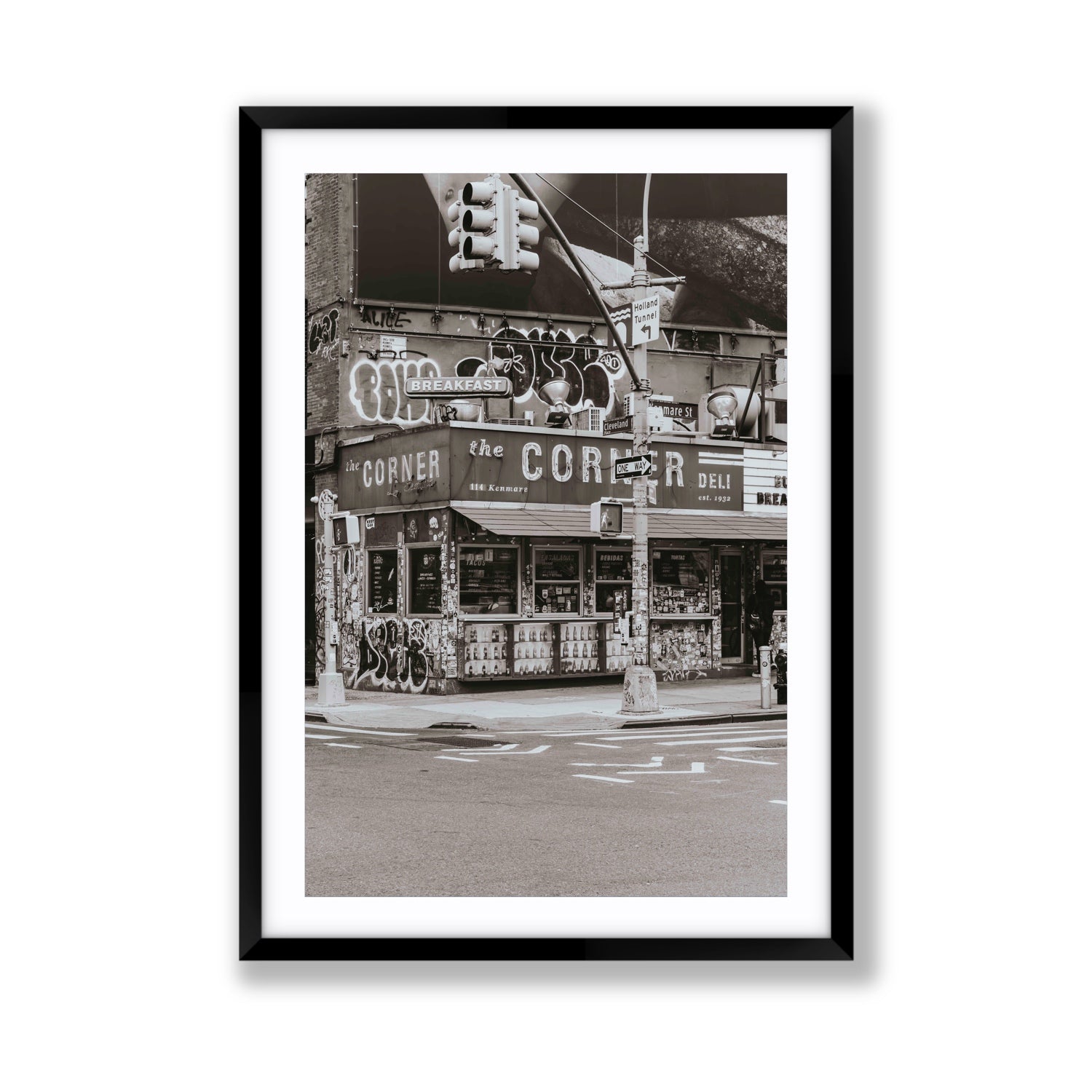 Soho Deli New York NYC Black & White wall art Giant fine art print in black frame with matboard
