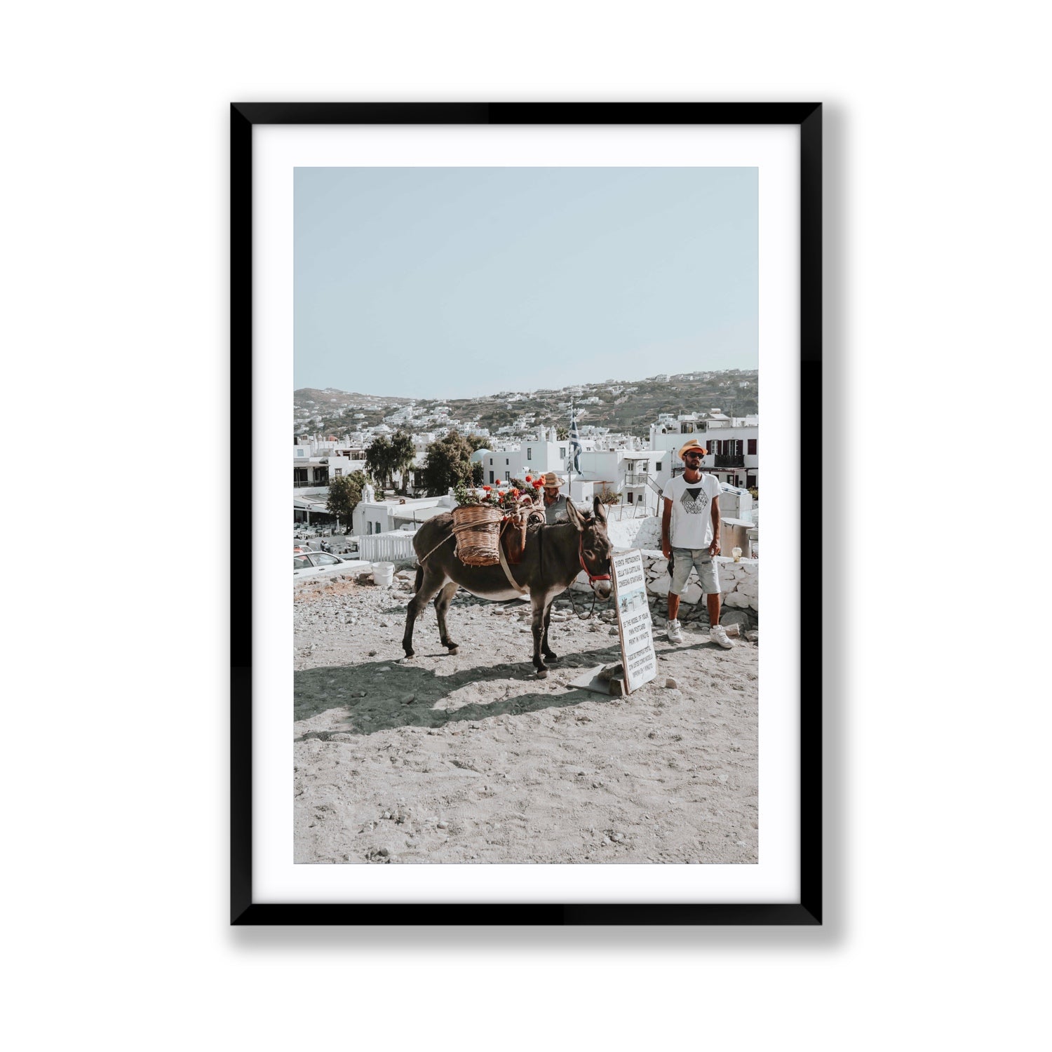 Let The Journey Begin Mykonos Greek island wall art Giant fine art print in black frame with matboard