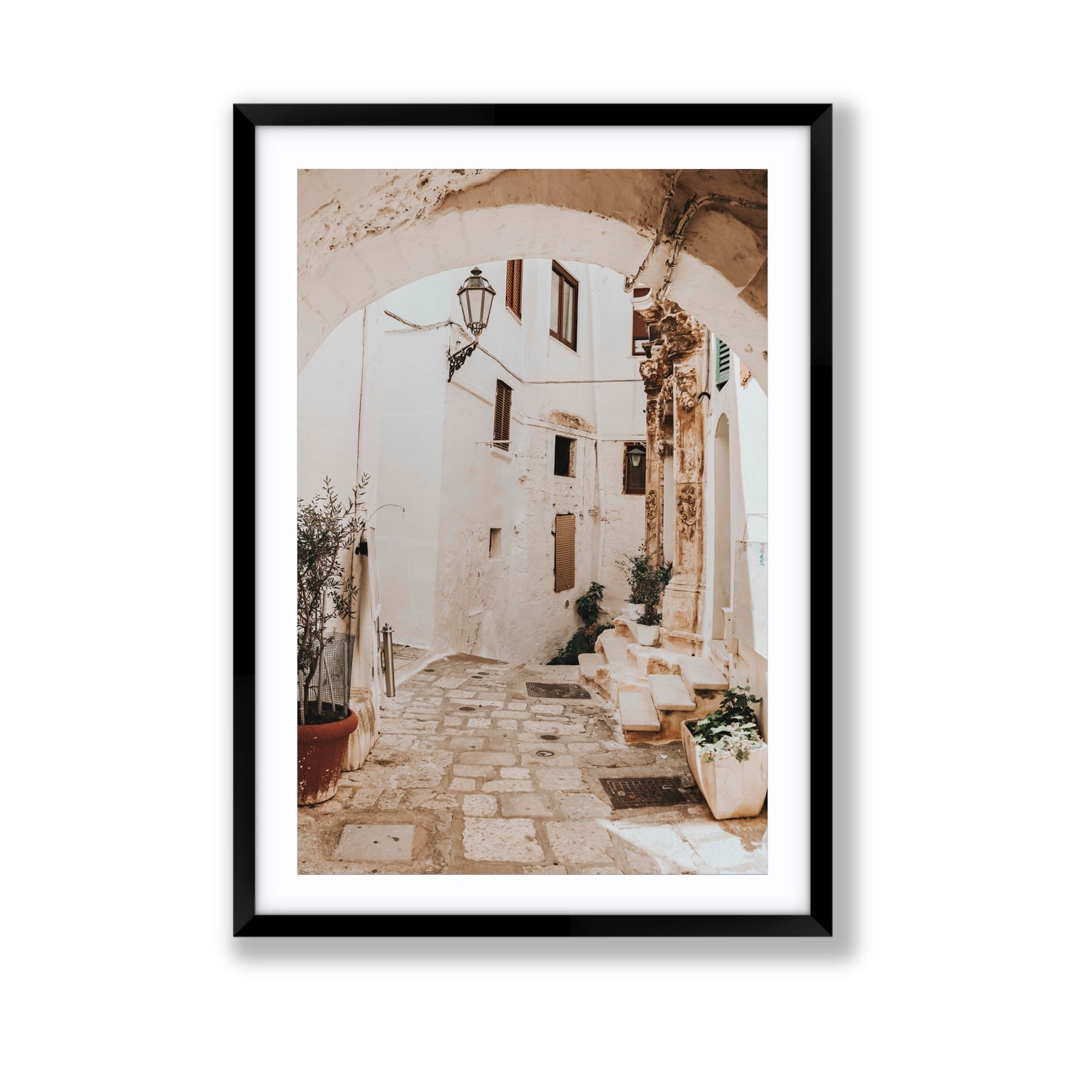Pathway Wander Puglia Ostuni wall art Giant fine art print in black frame with matboard