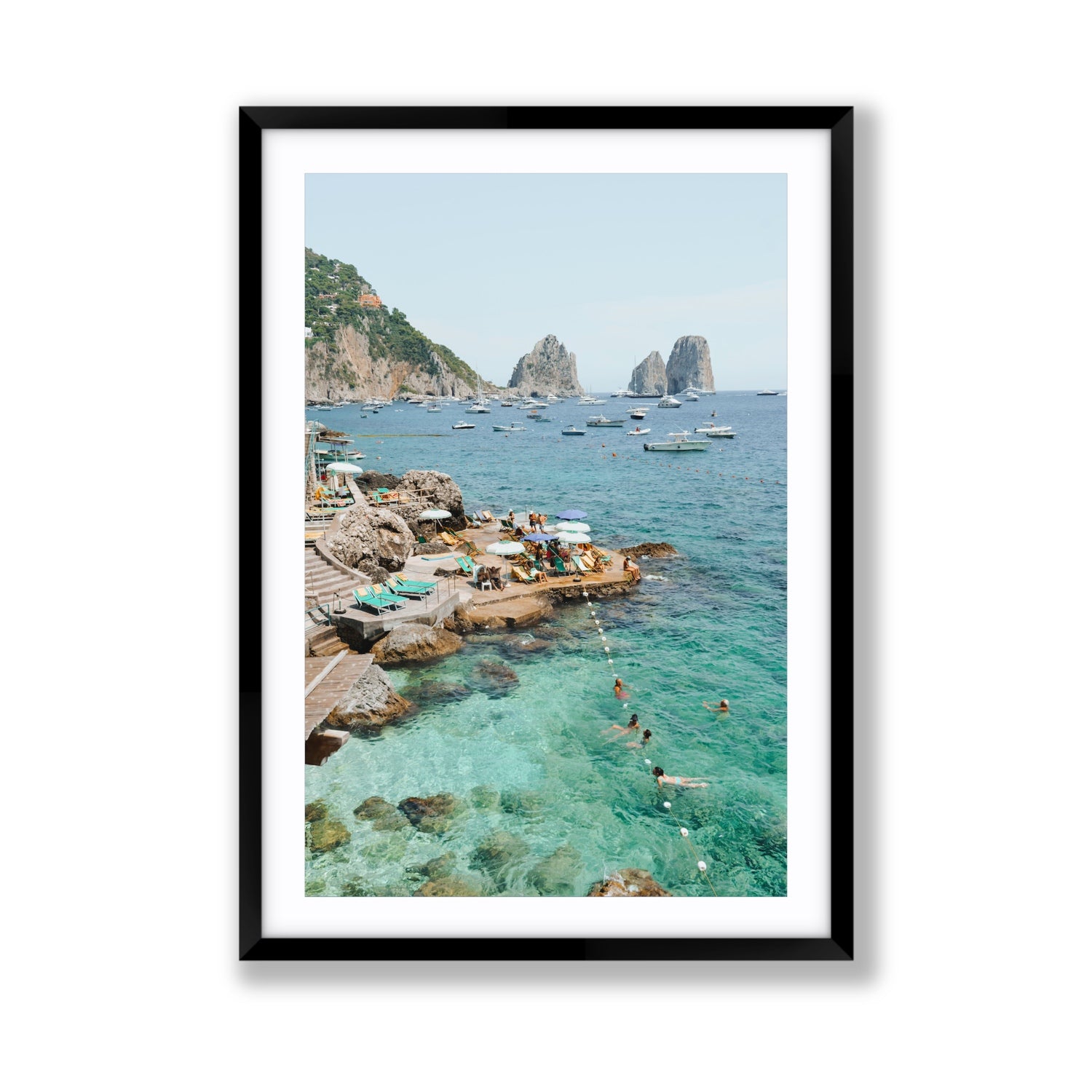Summertime Blues Capri Mediterranean wall art Giant fine art print in black frame with matboard