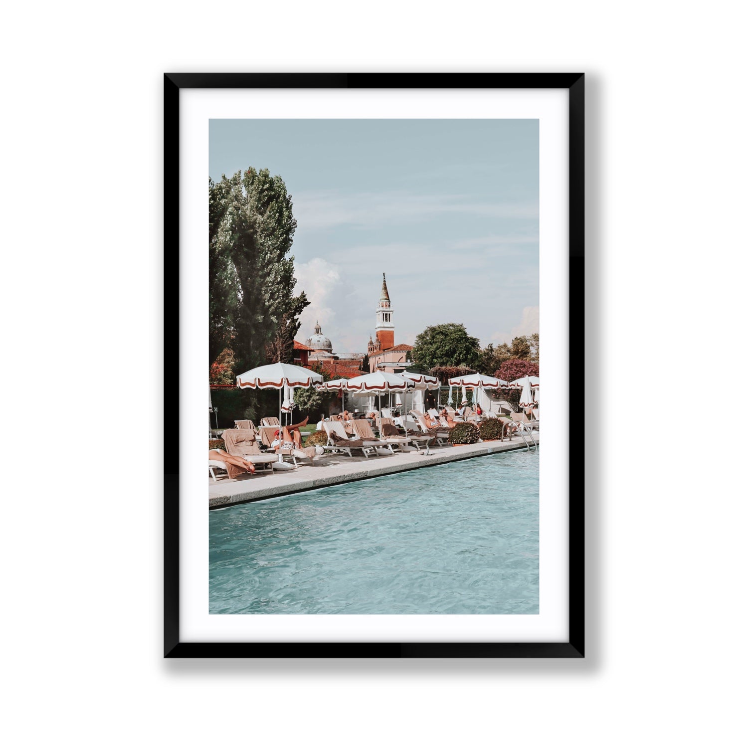 Poolside Perch Venice Italian wall art Giant fine art print in black frame with matboard
