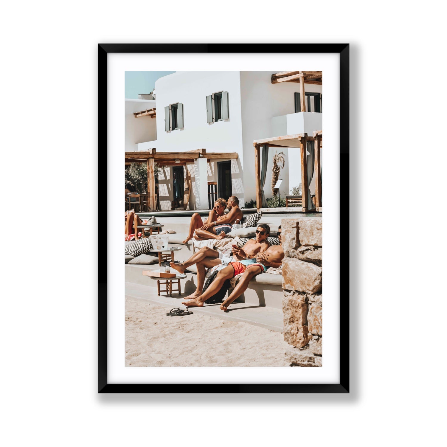 Style That Sizzles Mykonos Greek island wall art Giant fine art print in black frame with matboard