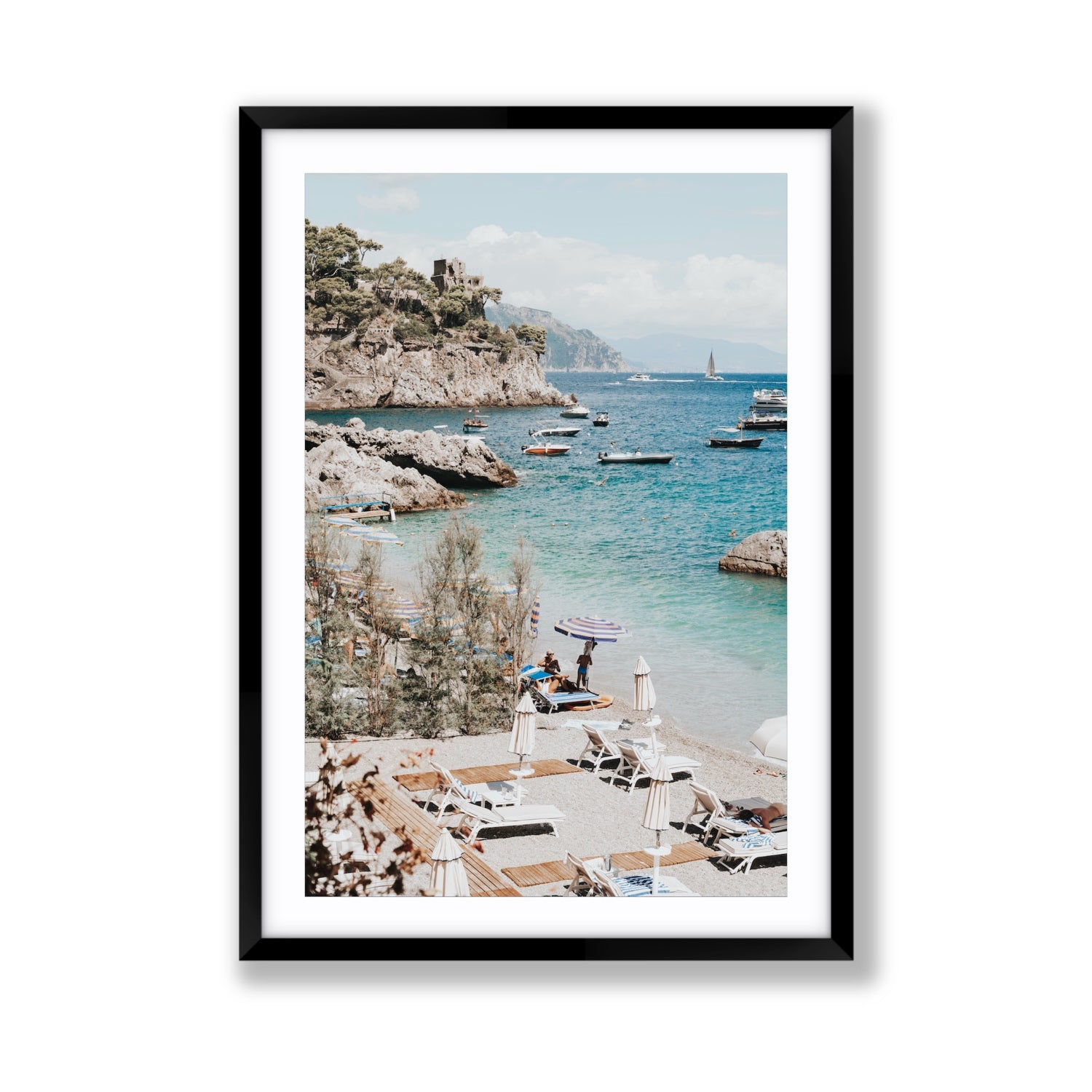 Sizzling Summer Days Amalfi coastal wall art Giant fine art print in black frame with matboard