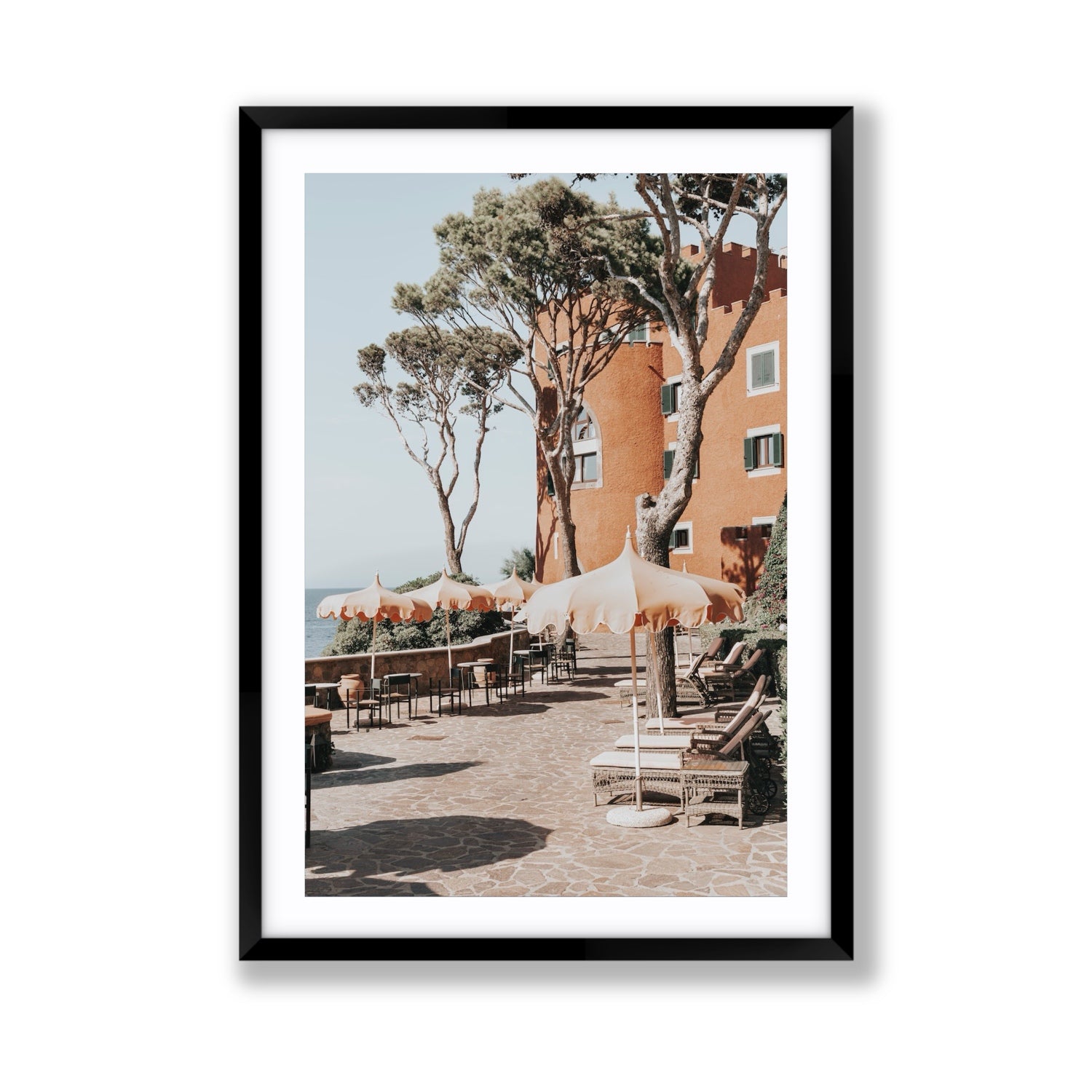 Mezzatorre Ischia Italian Mediterranean decor wall art Giant fine art print in black frame with matboard