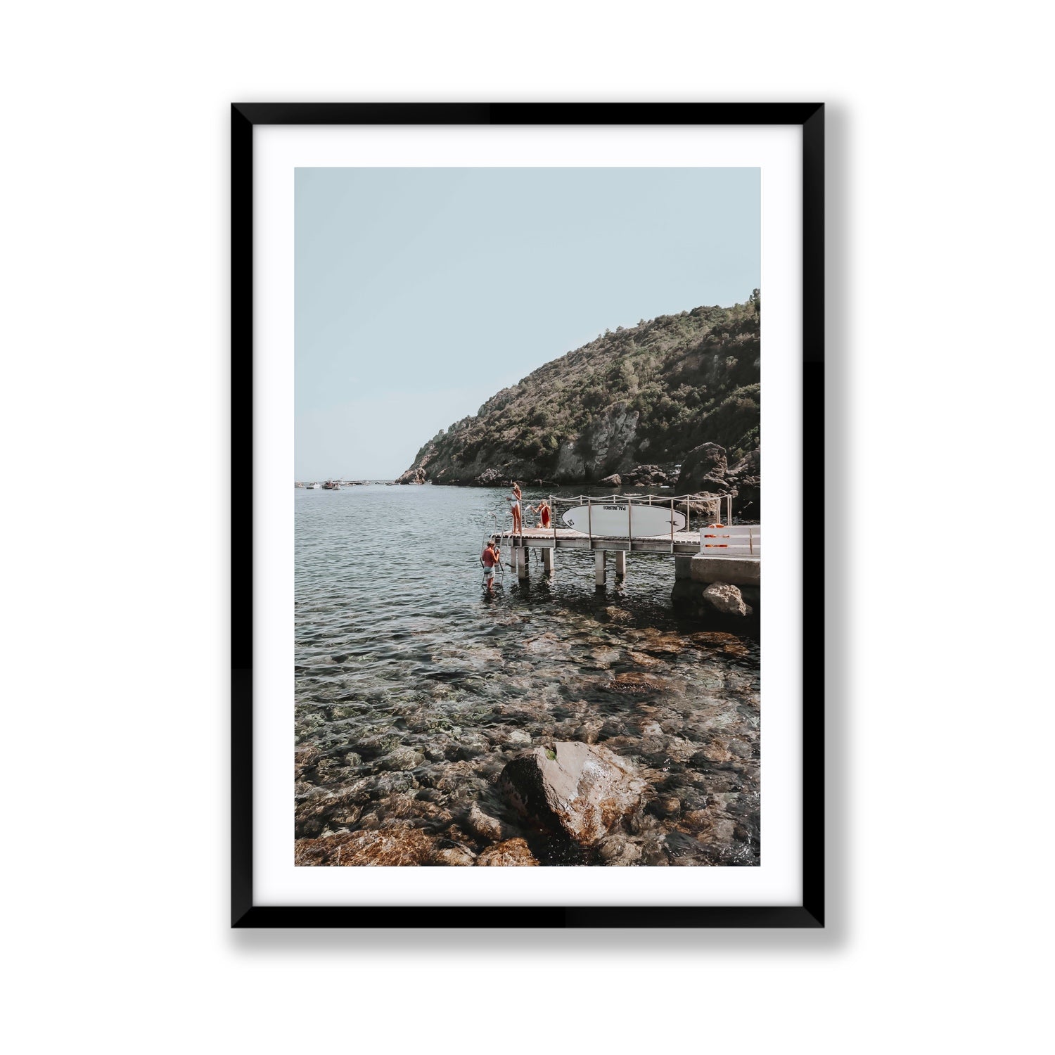 Tidal Explorers Tuscany coastal Italian wall art Giant fine art print in black frame with matboard