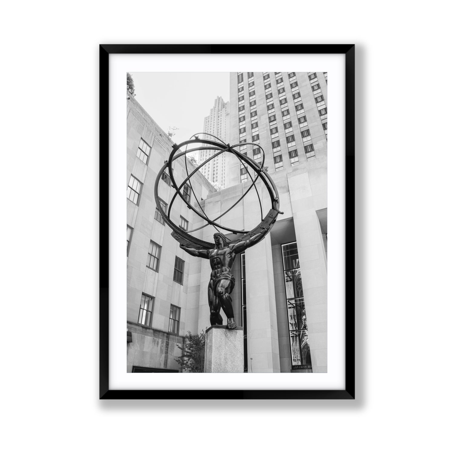 Atlas Ascends New York NYC Black & White wall art Giant fine art print in black frame with matboard