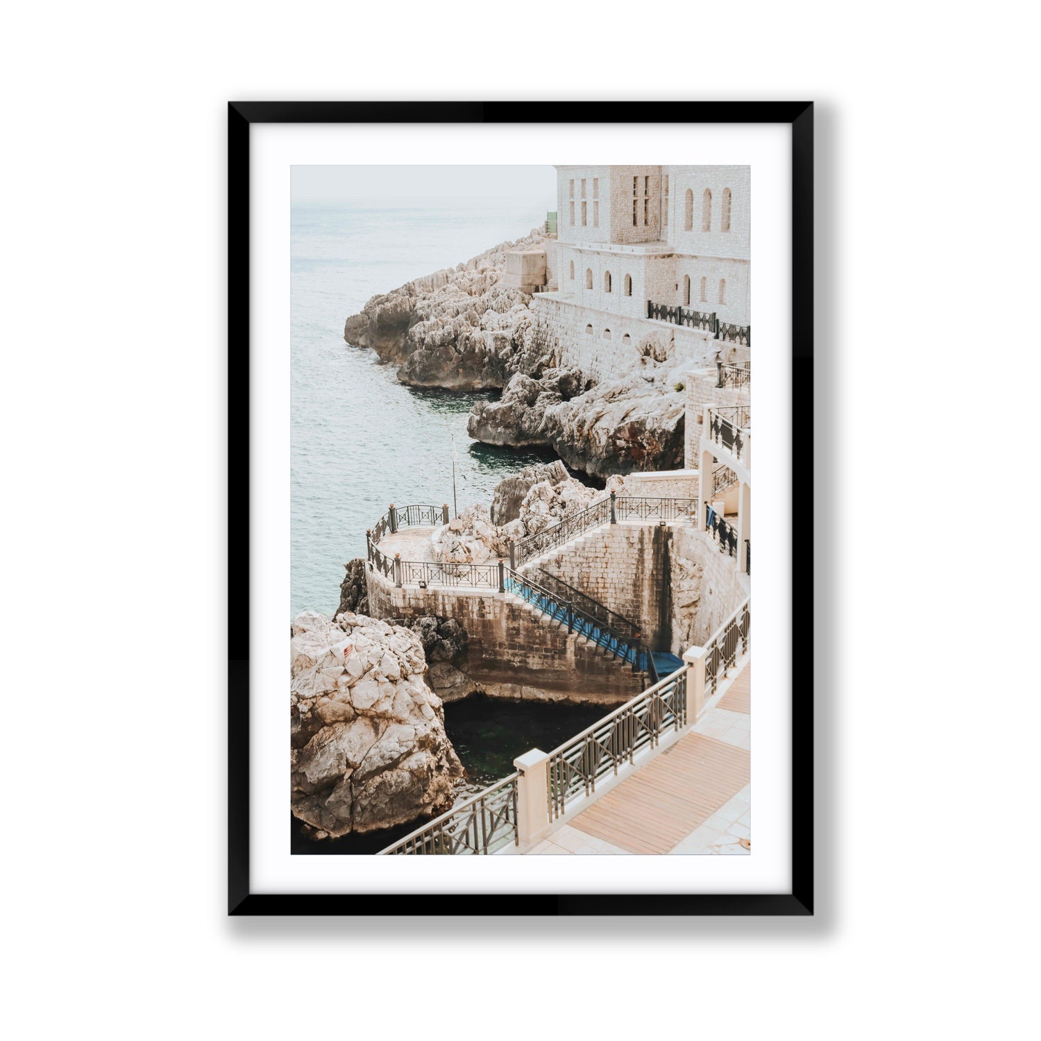 Wellness Centre Puglia coastal wall art Giant fine art print in black frame with matboard