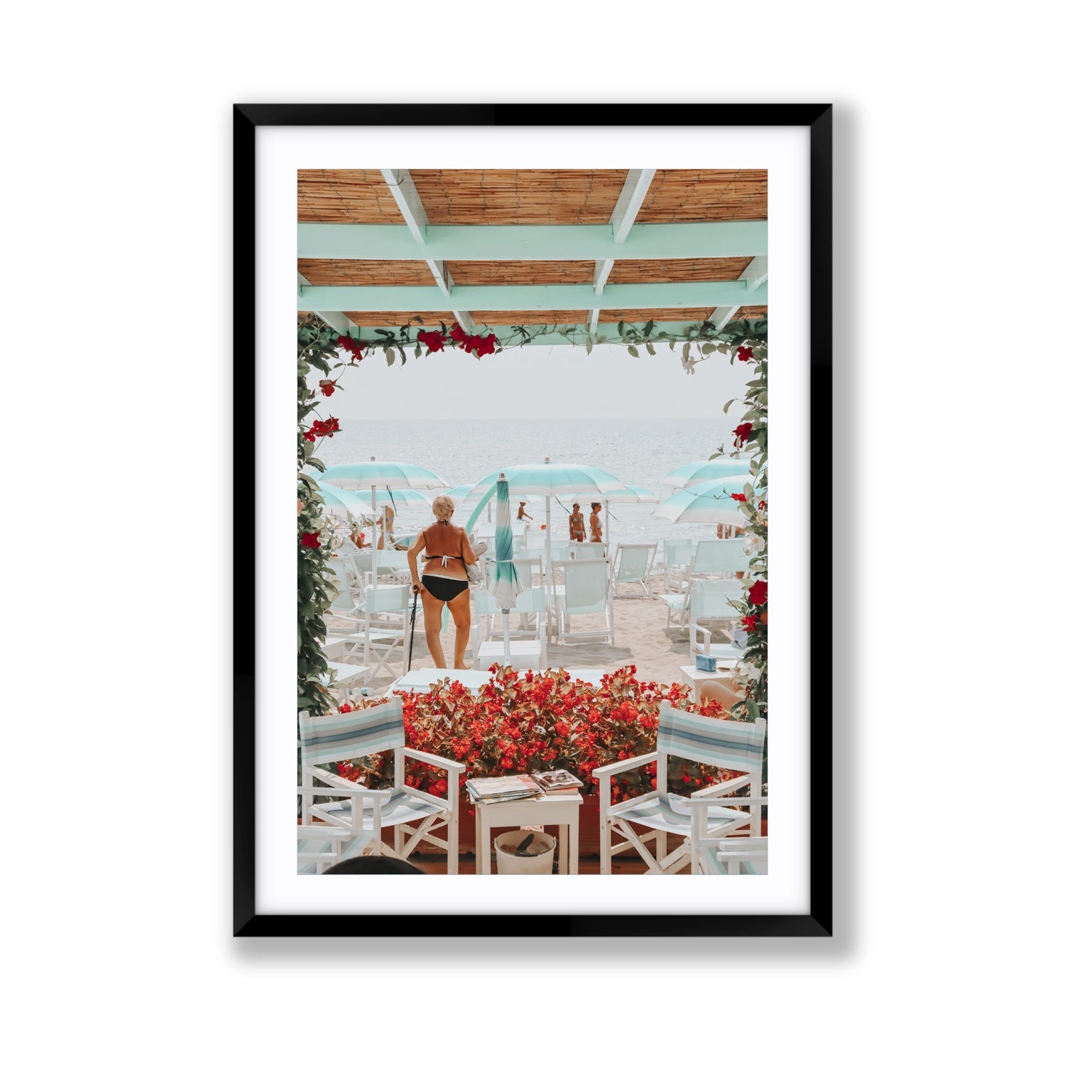 Nonna's Italian Escape Alassio Italian wall art Giant fine art print in black frame with matboard